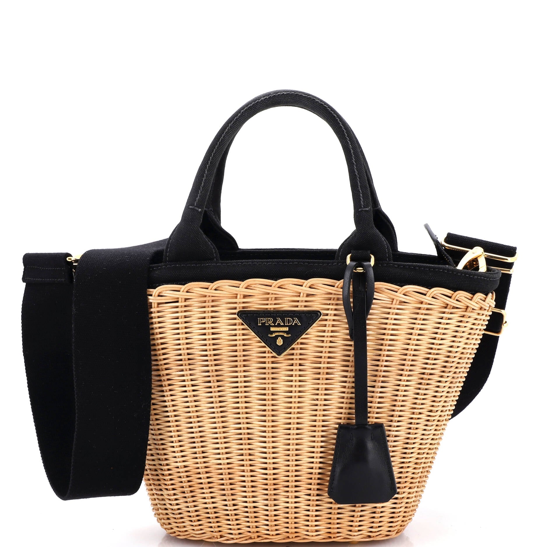 Convertible Basket Bag Wicker with Canvas Small