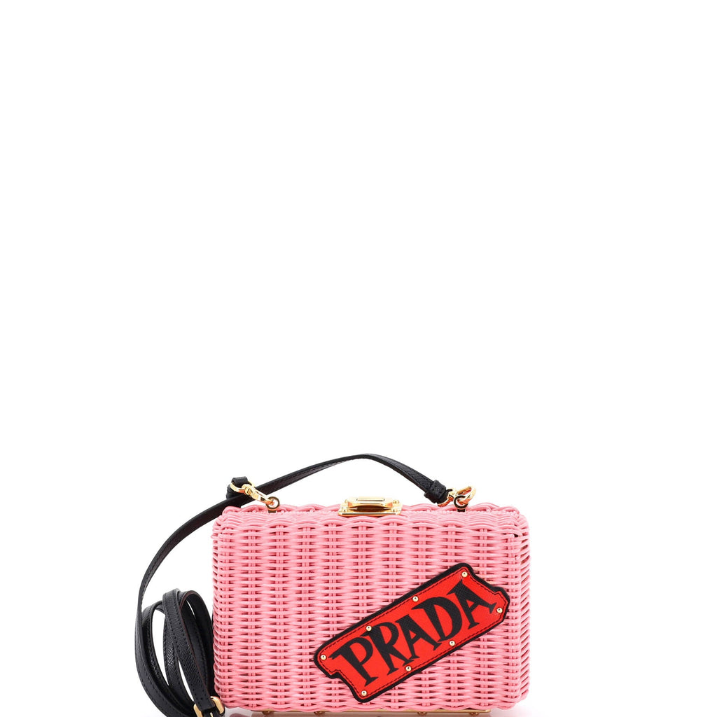 Logo Patch Convertible Box Clutch Wicker