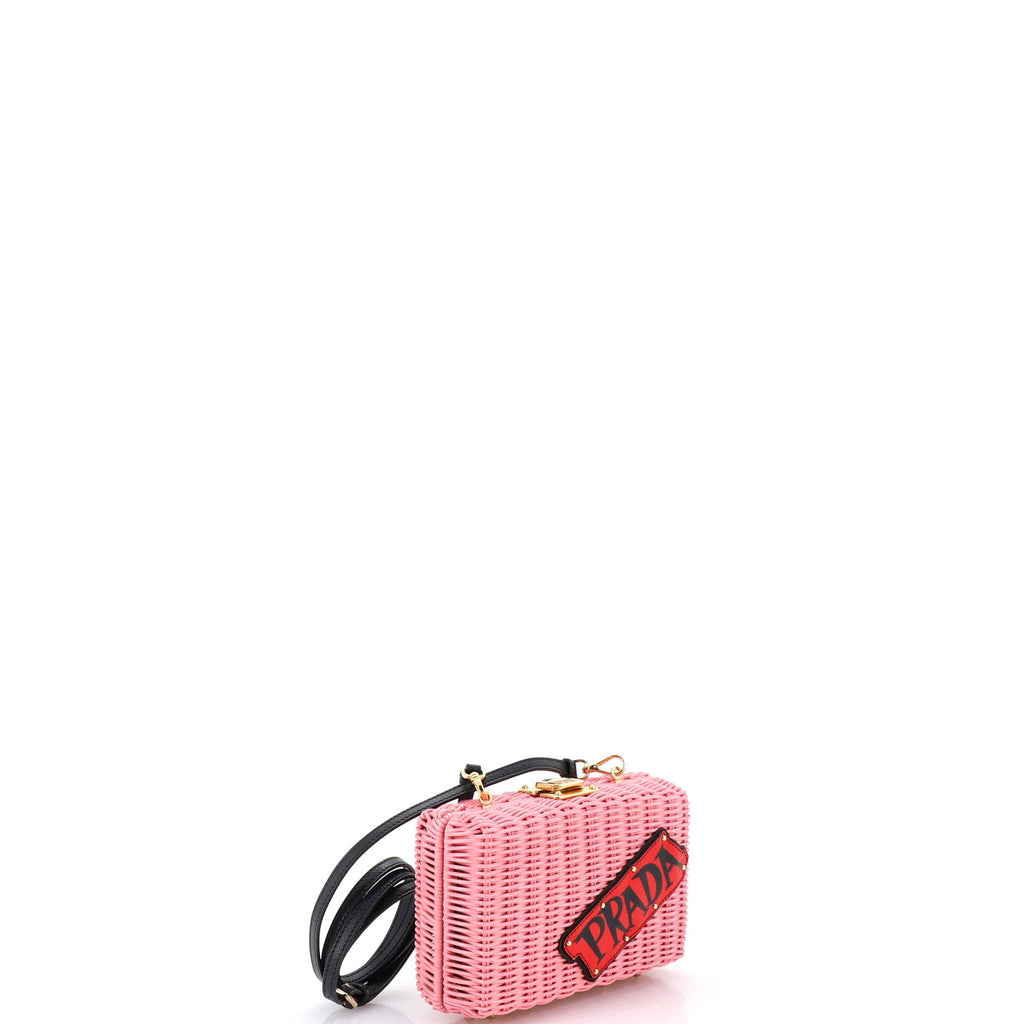 Logo Patch Convertible Box Clutch Wicker