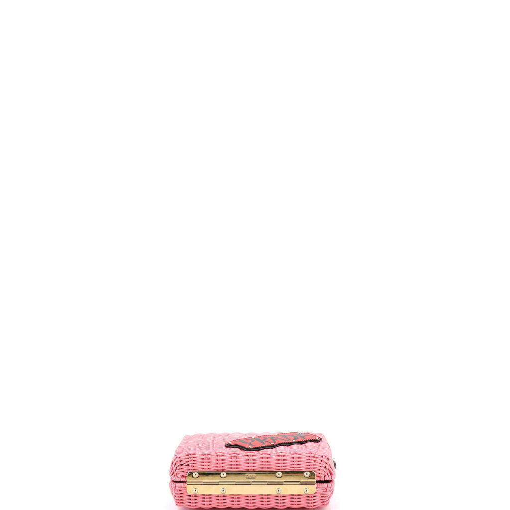 Logo Patch Convertible Box Clutch Wicker
