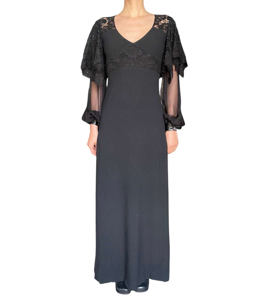 Saint Laurent Black Sequin Lace Evening Gown - FR 34 / US 2