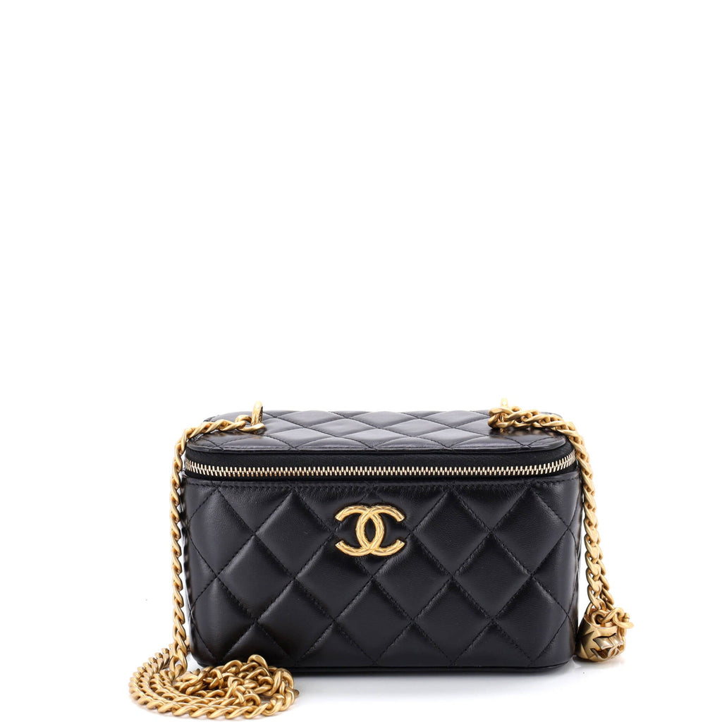 All Slide Long Vanity Case with Chain Quilted Lambskin Small
