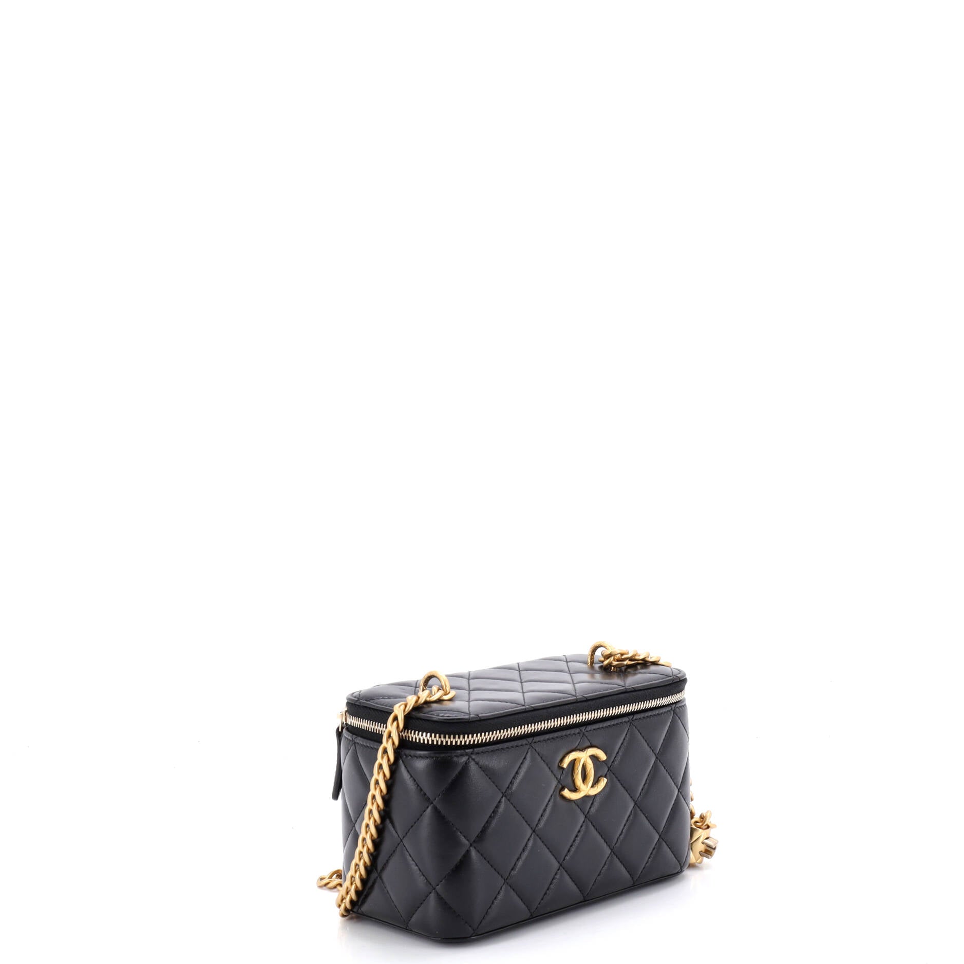 All Slide Long Vanity Case with Chain Quilted Lambskin Small