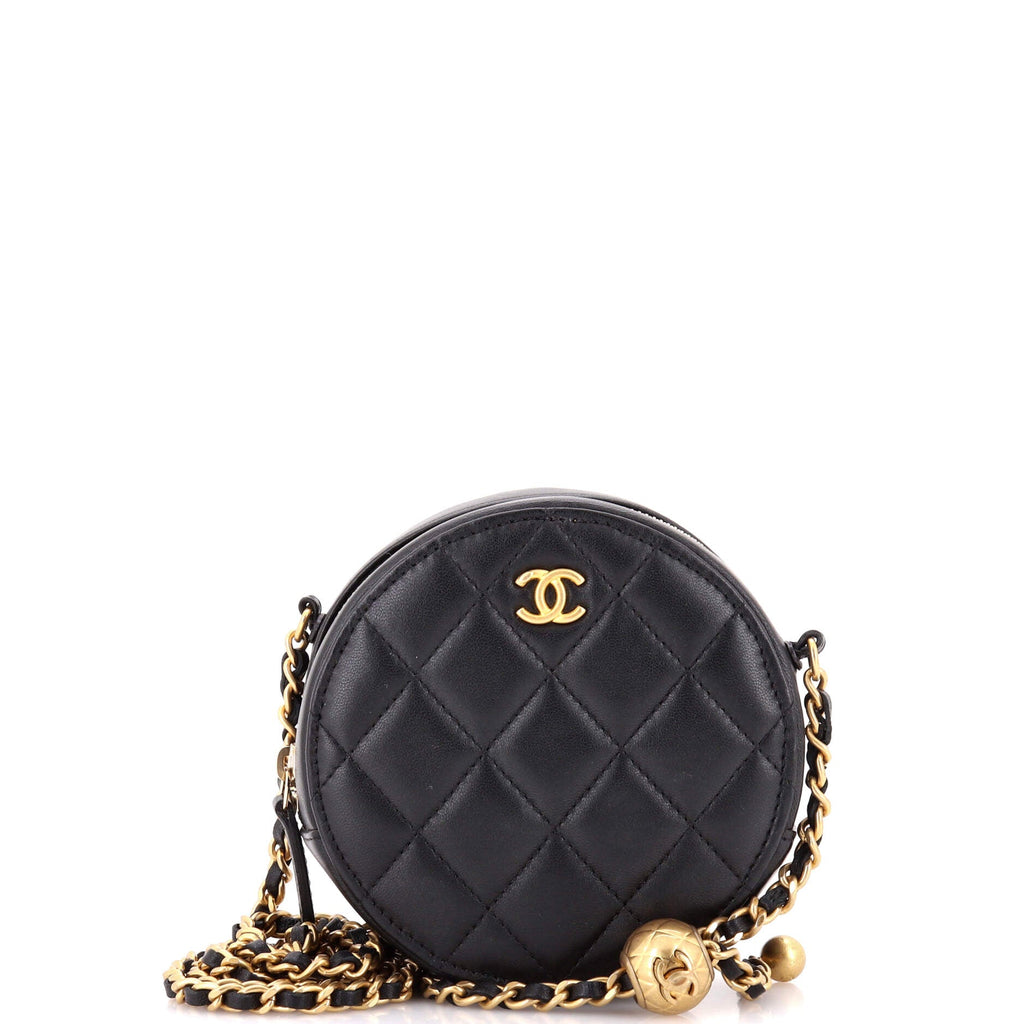Pearl Crush Round Clutch with Chain Quilted Lambskin