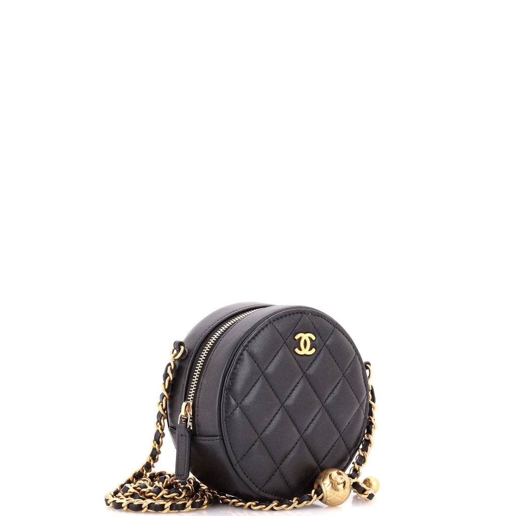 Pearl Crush Round Clutch with Chain Quilted Lambskin