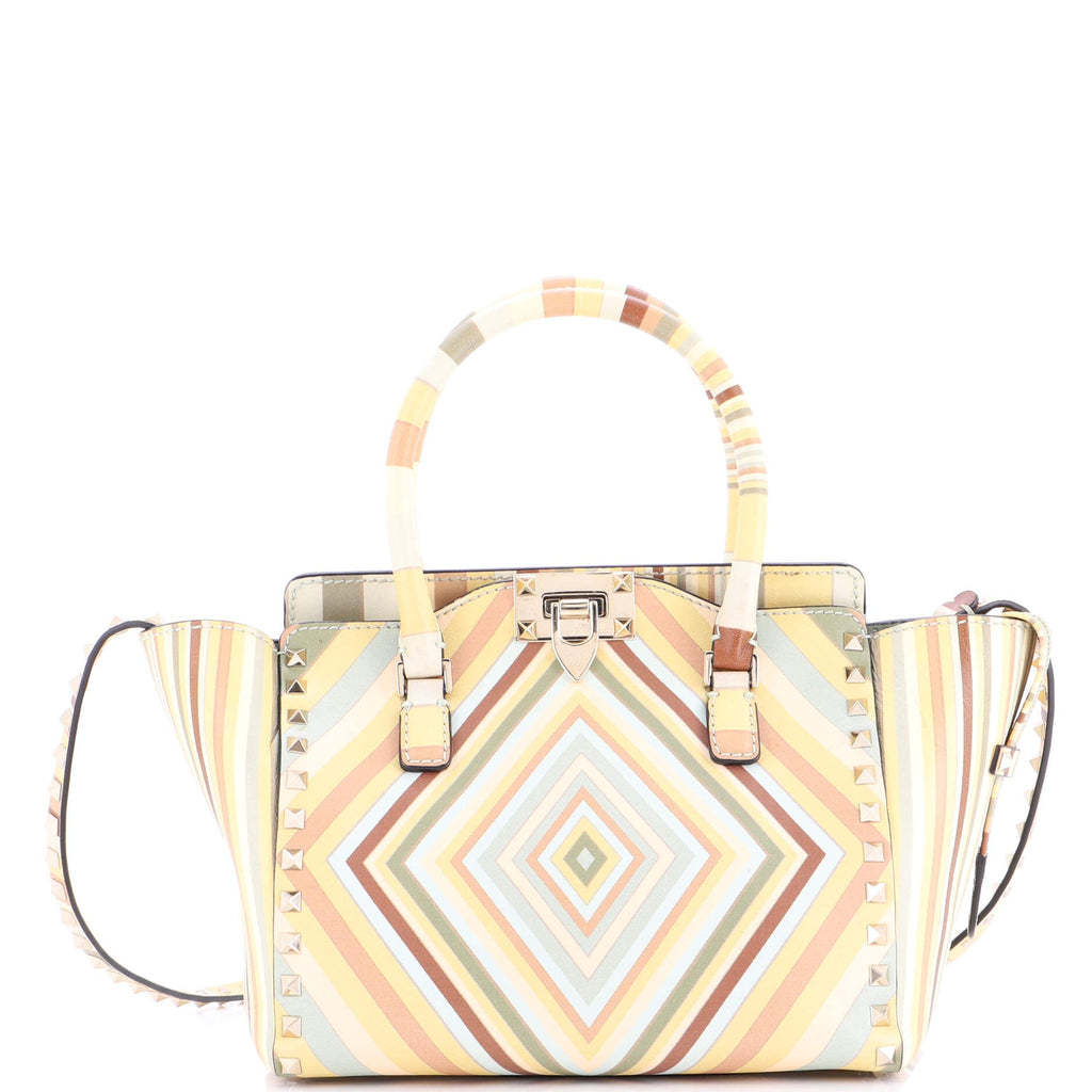 1975 Rockstud Tote Striped Leather Small