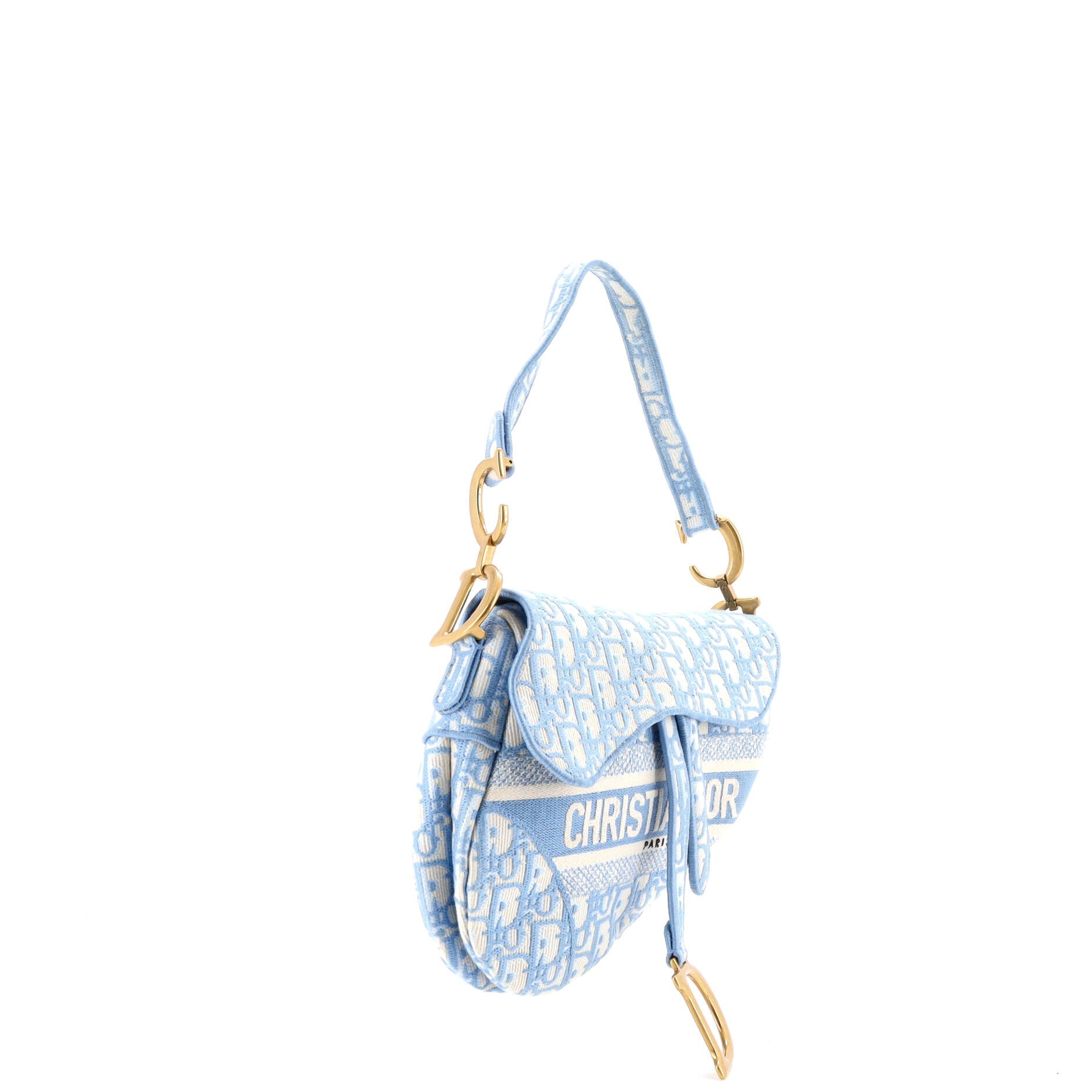 Saddle Handbag Logo Embroidered Oblique Canvas Medium