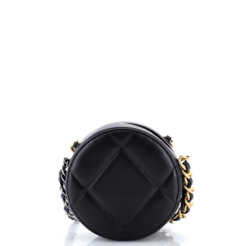 19 Round Clutch with Chain Quilted Leather