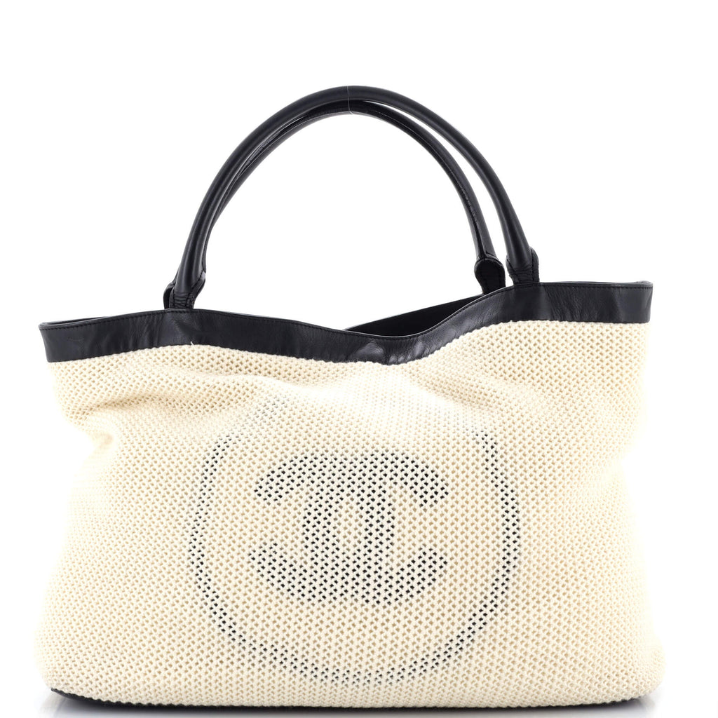 CC Beach Tote Woven Cotton with Leather Large