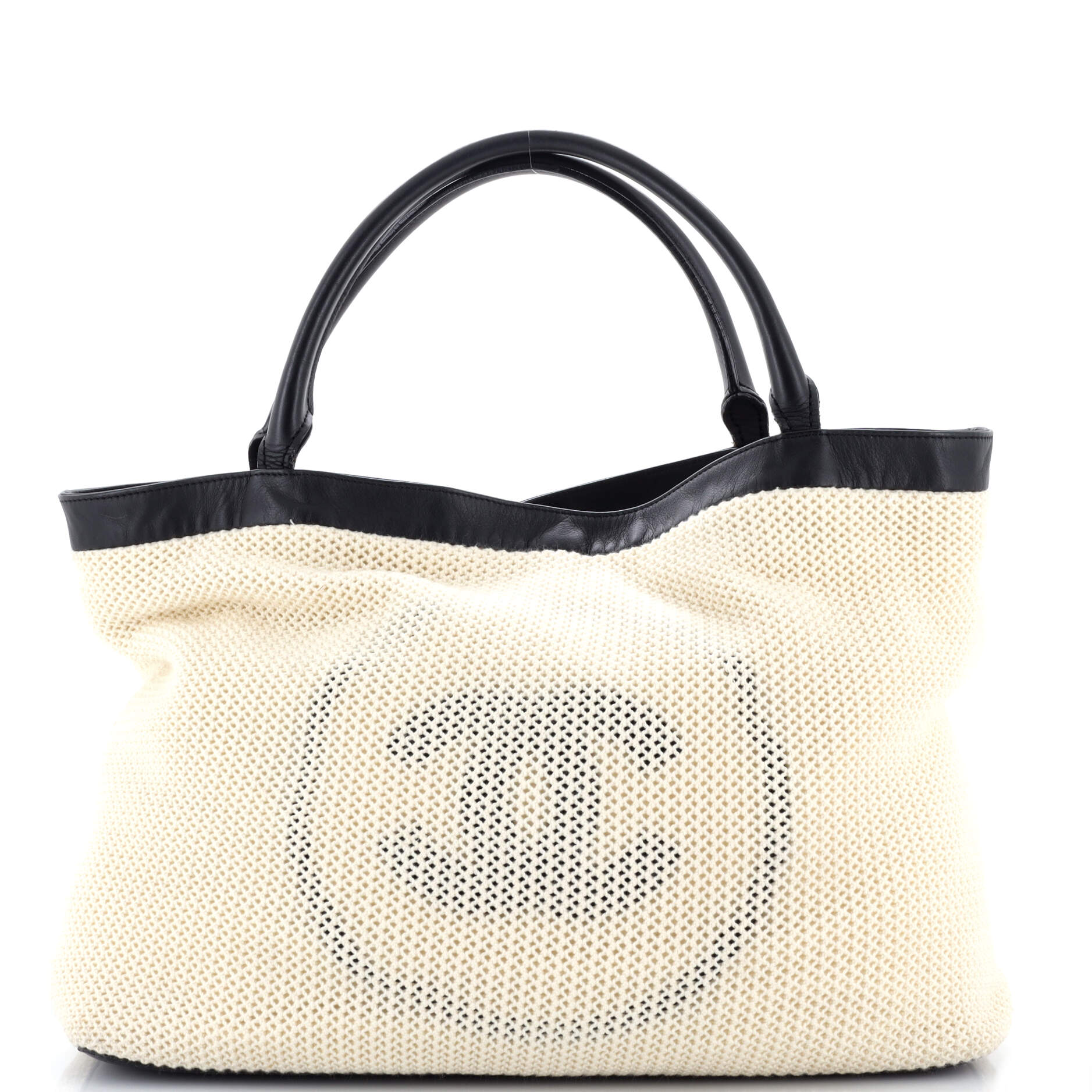 CC Beach Tote Woven Cotton with Leather Large