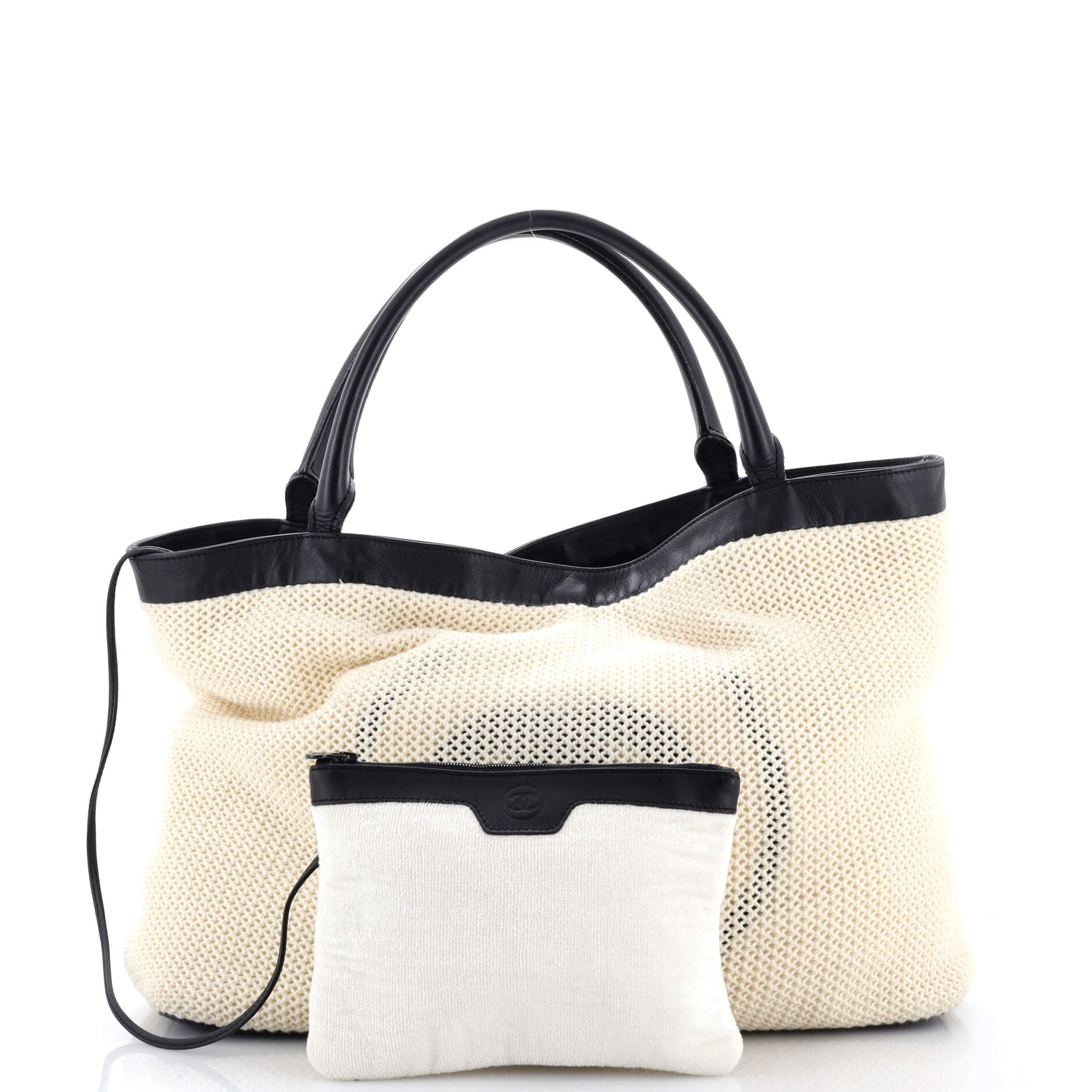 CC Beach Tote Woven Cotton with Leather Large