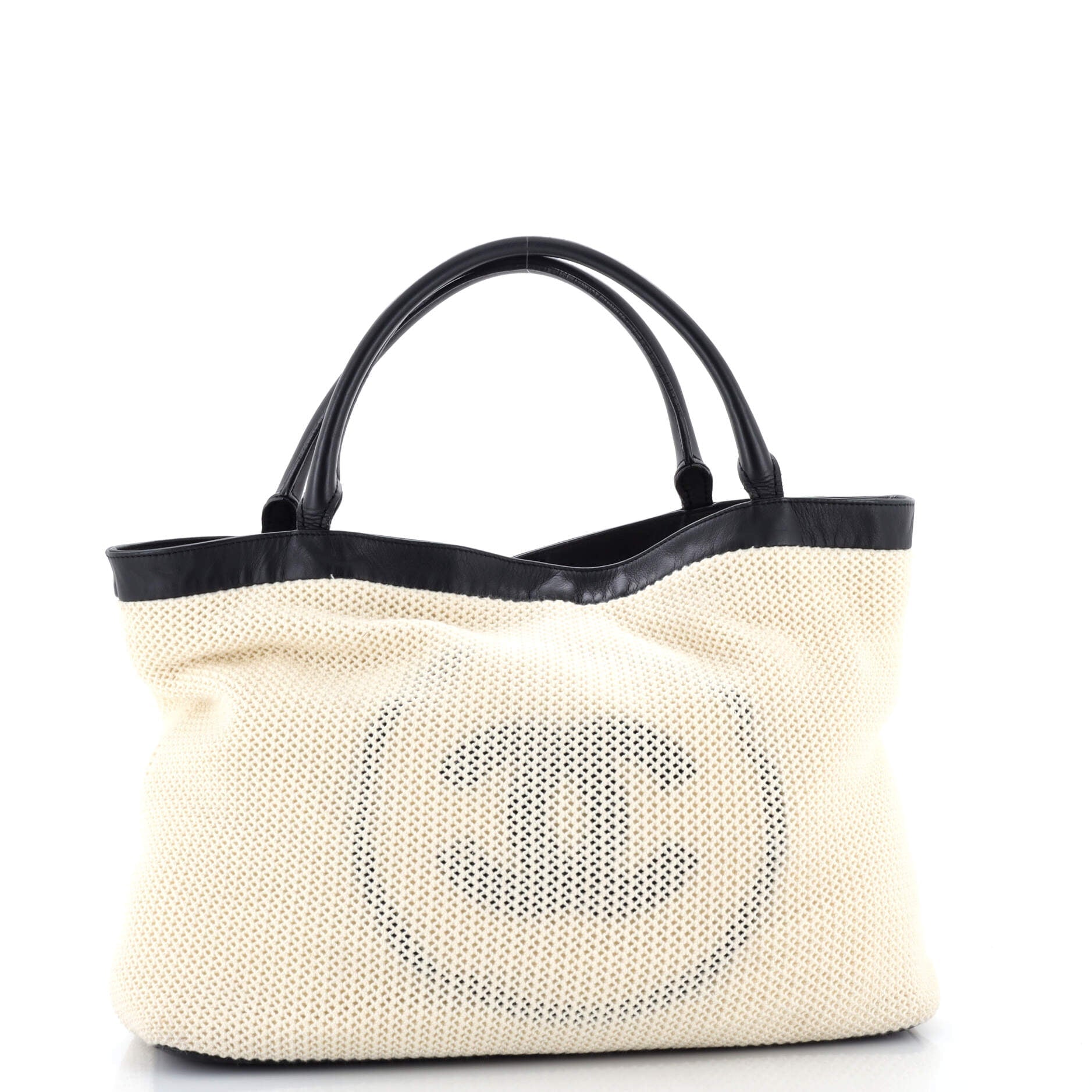 CC Beach Tote Woven Cotton with Leather Large