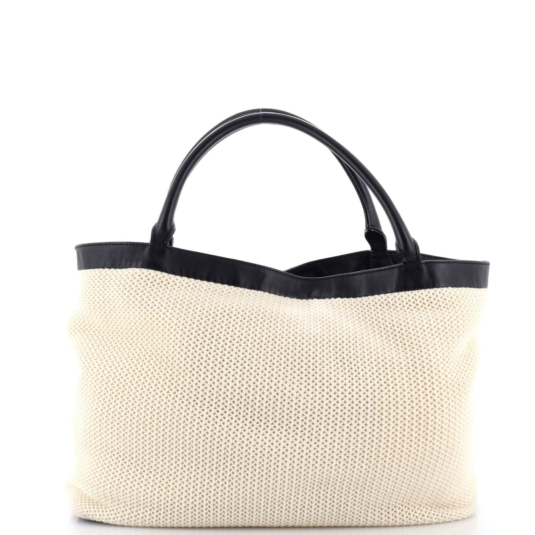 CC Beach Tote Woven Cotton with Leather Large