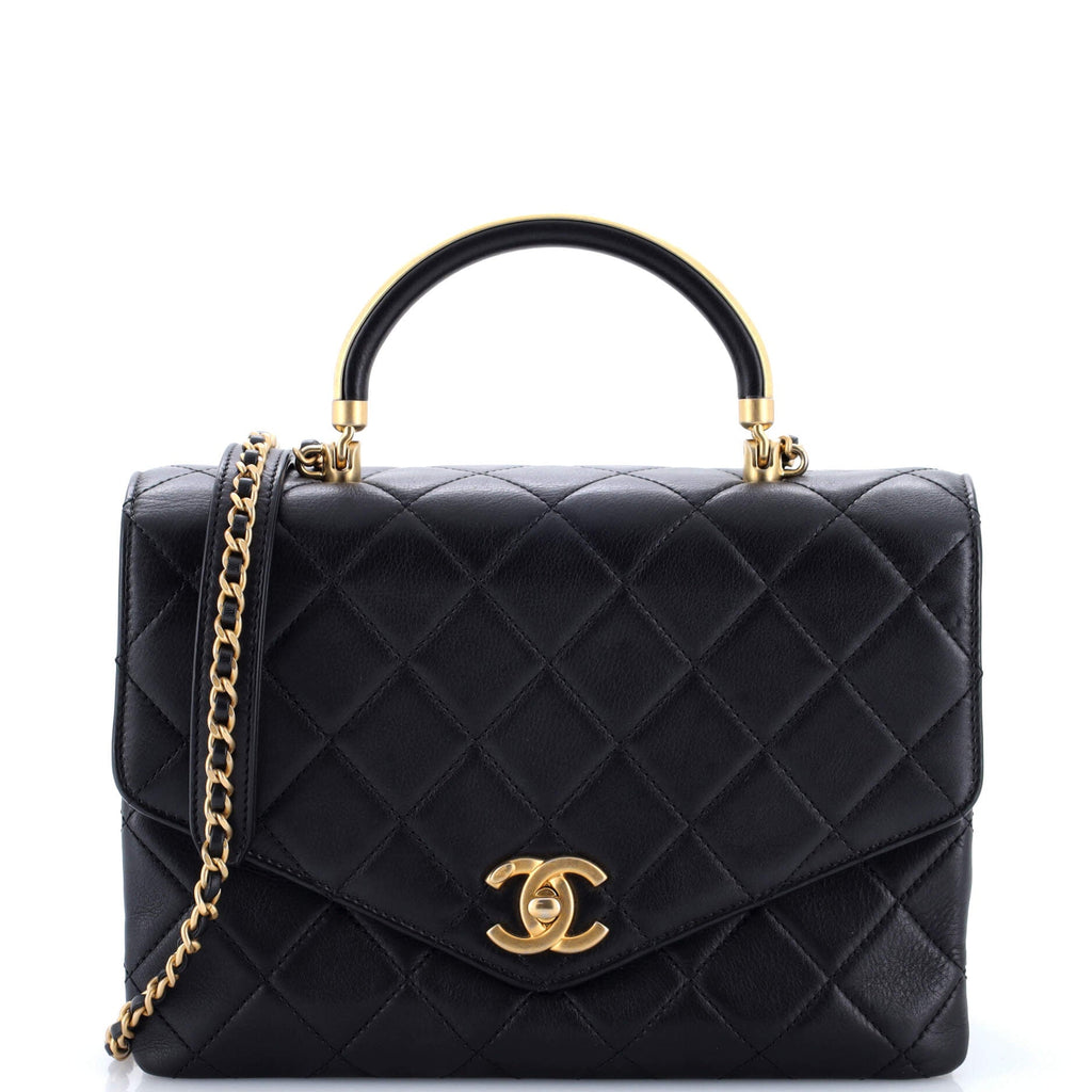 Gold Top Handle Bag Quilted Lambskin Medium