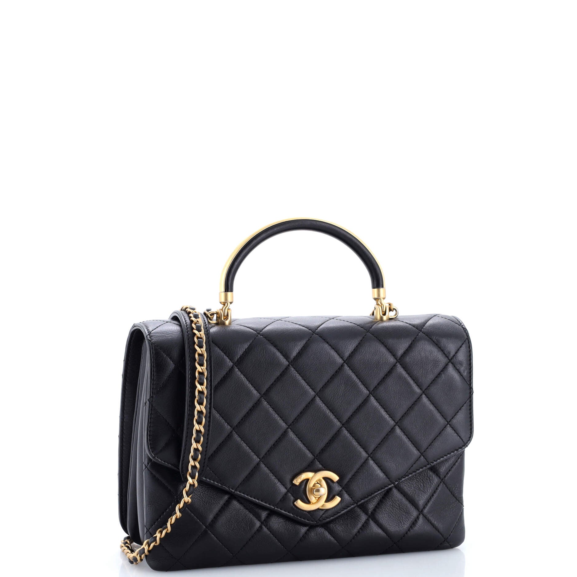 Gold Top Handle Bag Quilted Lambskin Medium