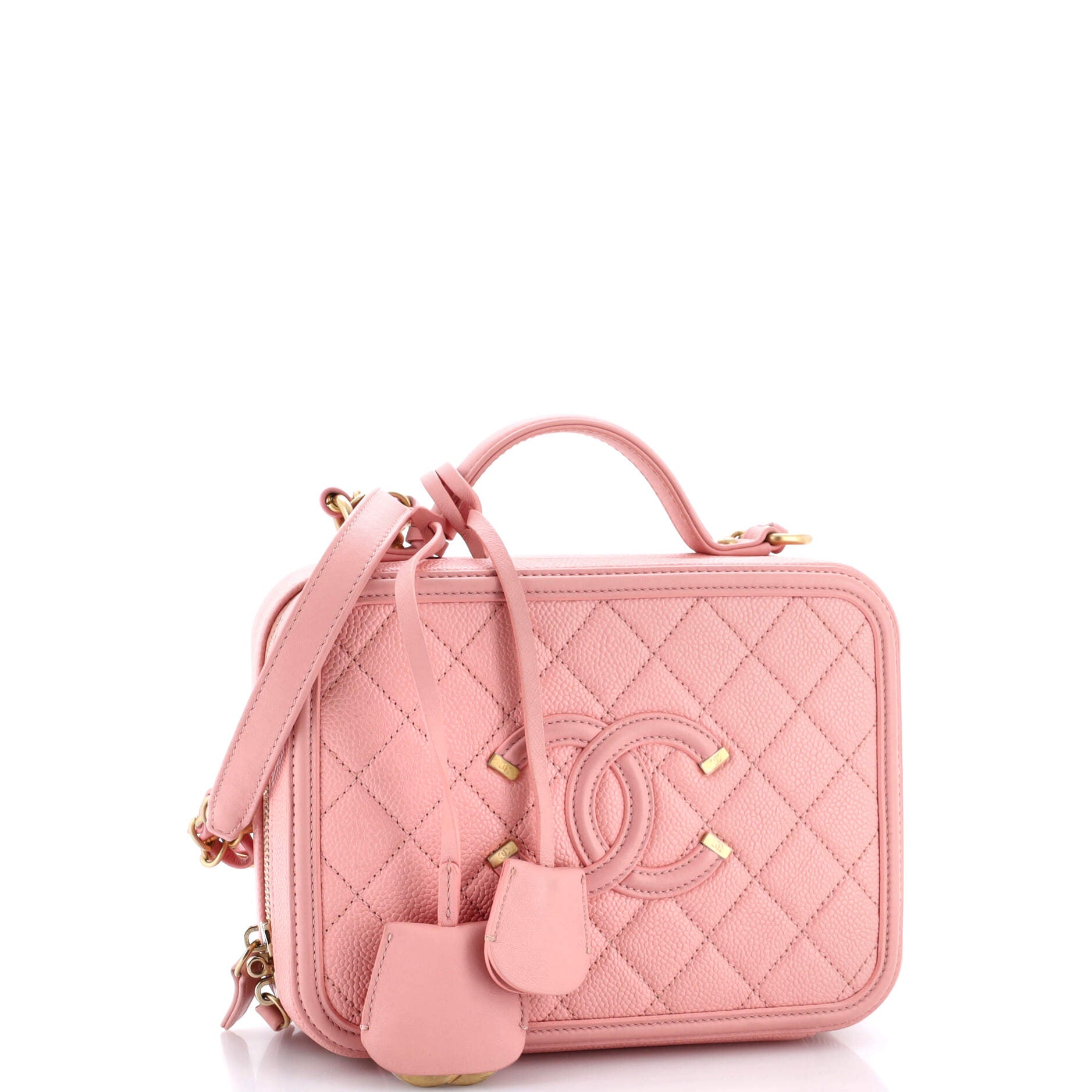 Filigree Vanity Case Quilted Caviar Medium