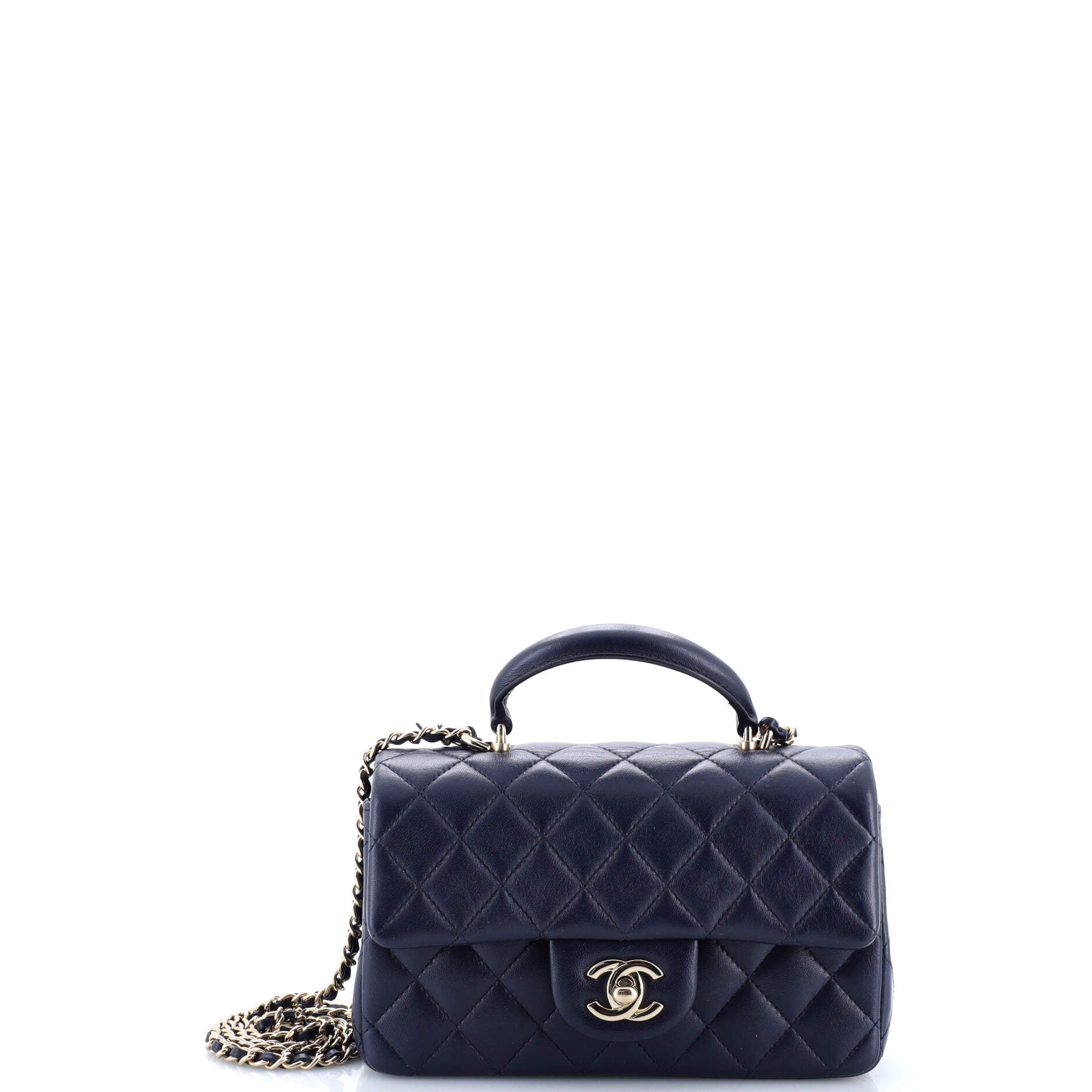 Classic Single Flap Top Handle Bag Quilted Lambskin Mini