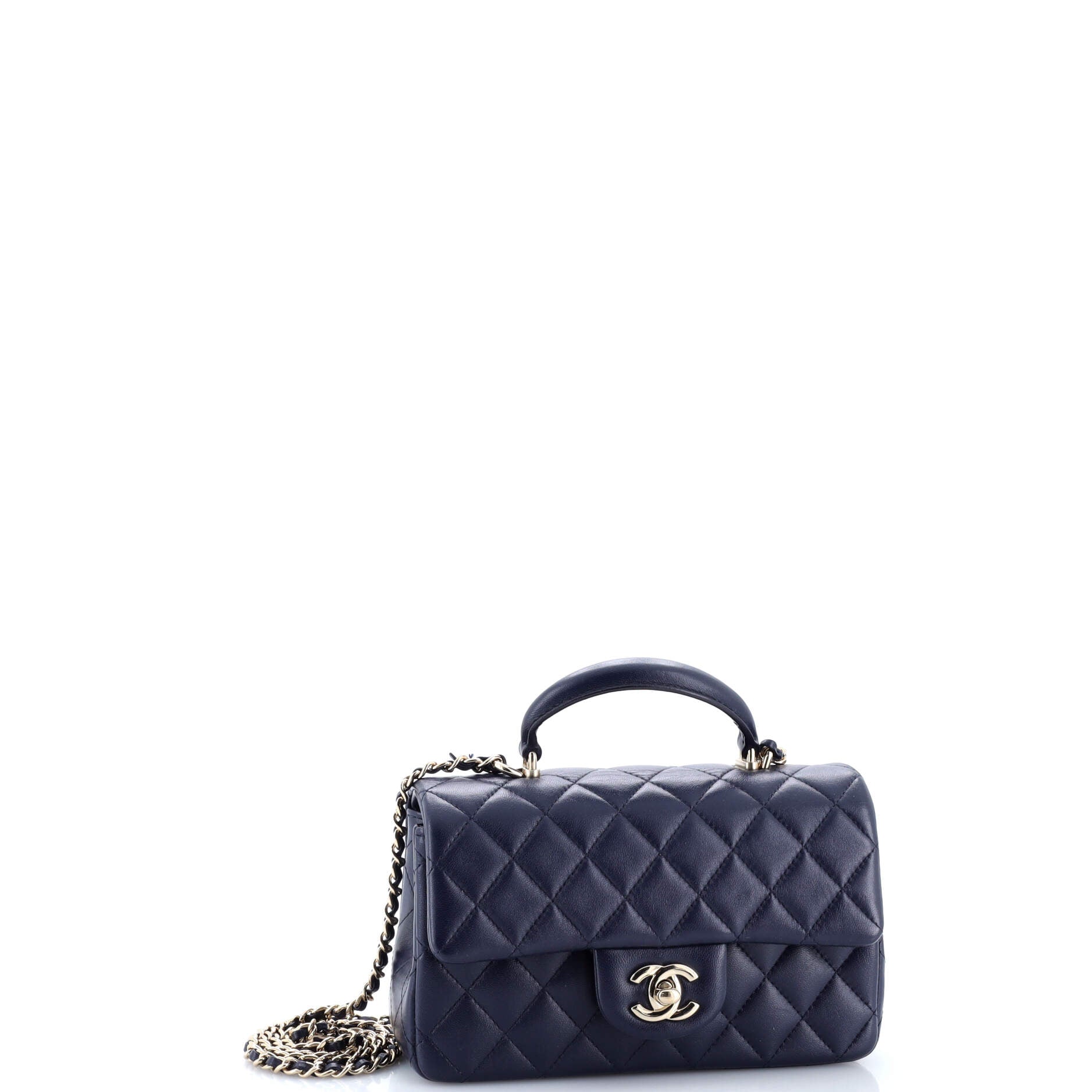 Classic Single Flap Top Handle Bag Quilted Lambskin Mini