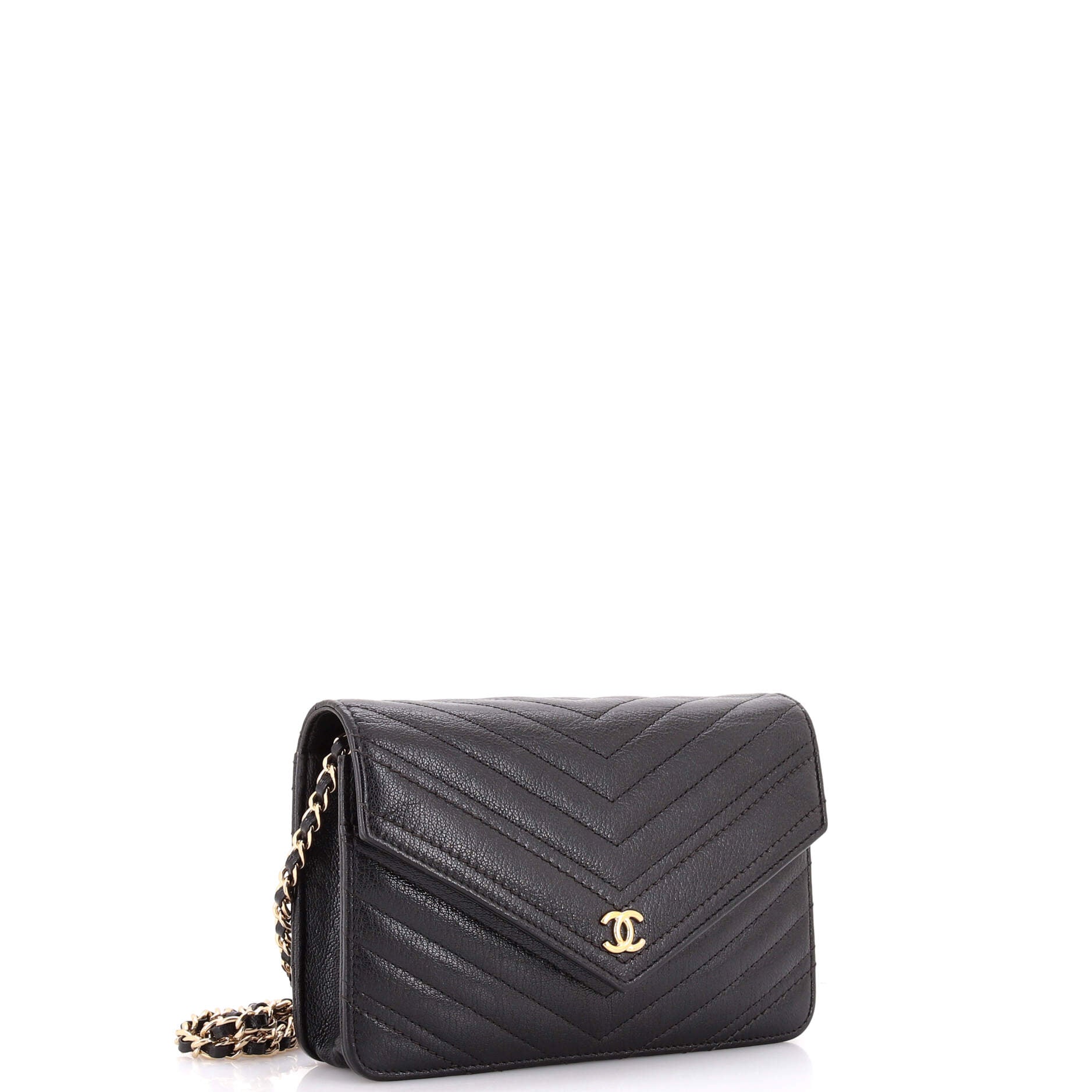Envelope Wallet on Chain Chevron Calfskin