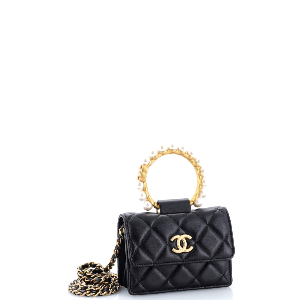 Pearl Crown Clutch with Chain Quilted Lambskin