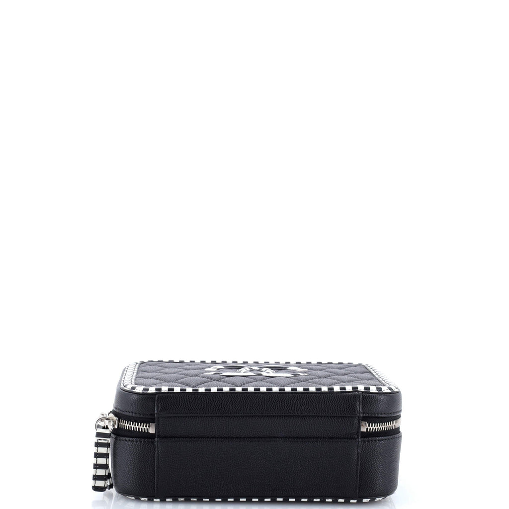 Filigree Vanity Case Quilted Caviar with Striped Leather Large