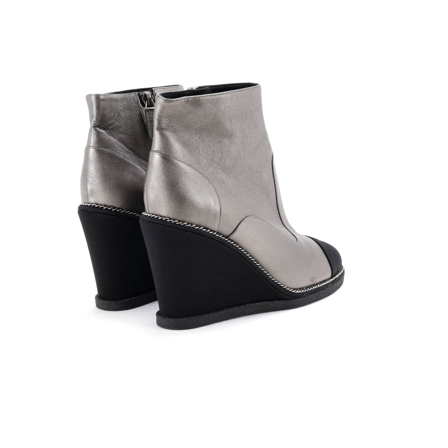Women's CC Cap Toe Chain Wedge Ankle Boots Leather with Grosgrain