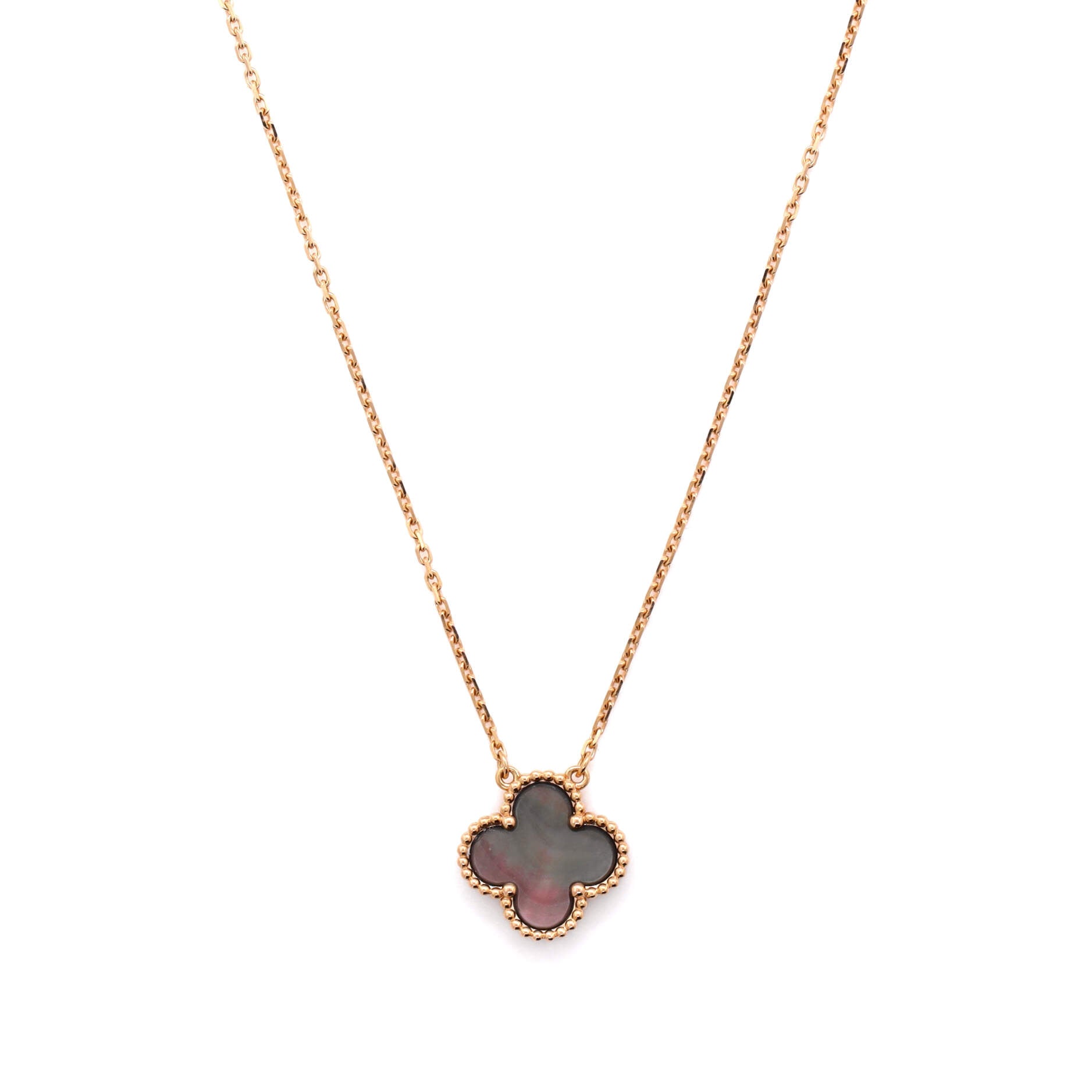 Vintage Alhambra Pendant Necklace 18K Rose Gold and Grey Mother of Pearl