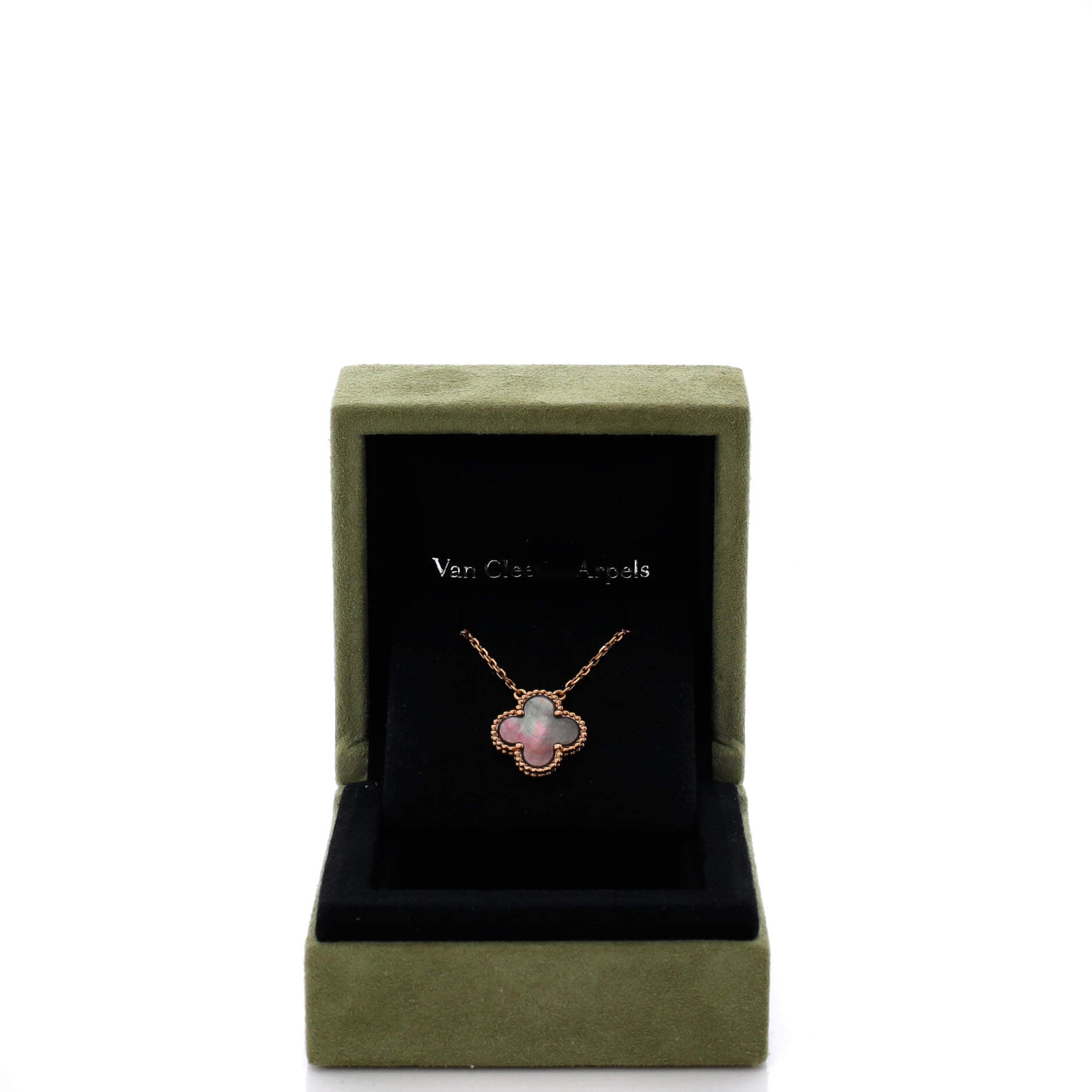 Vintage Alhambra Pendant Necklace 18K Rose Gold and Grey Mother of Pearl