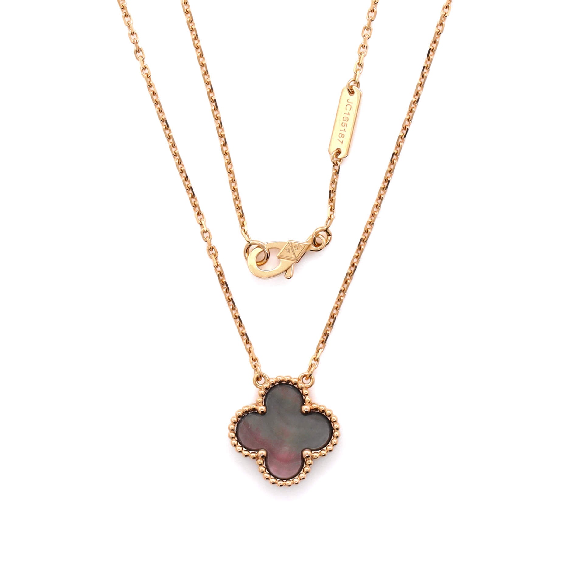 Vintage Alhambra Pendant Necklace 18K Rose Gold and Grey Mother of Pearl