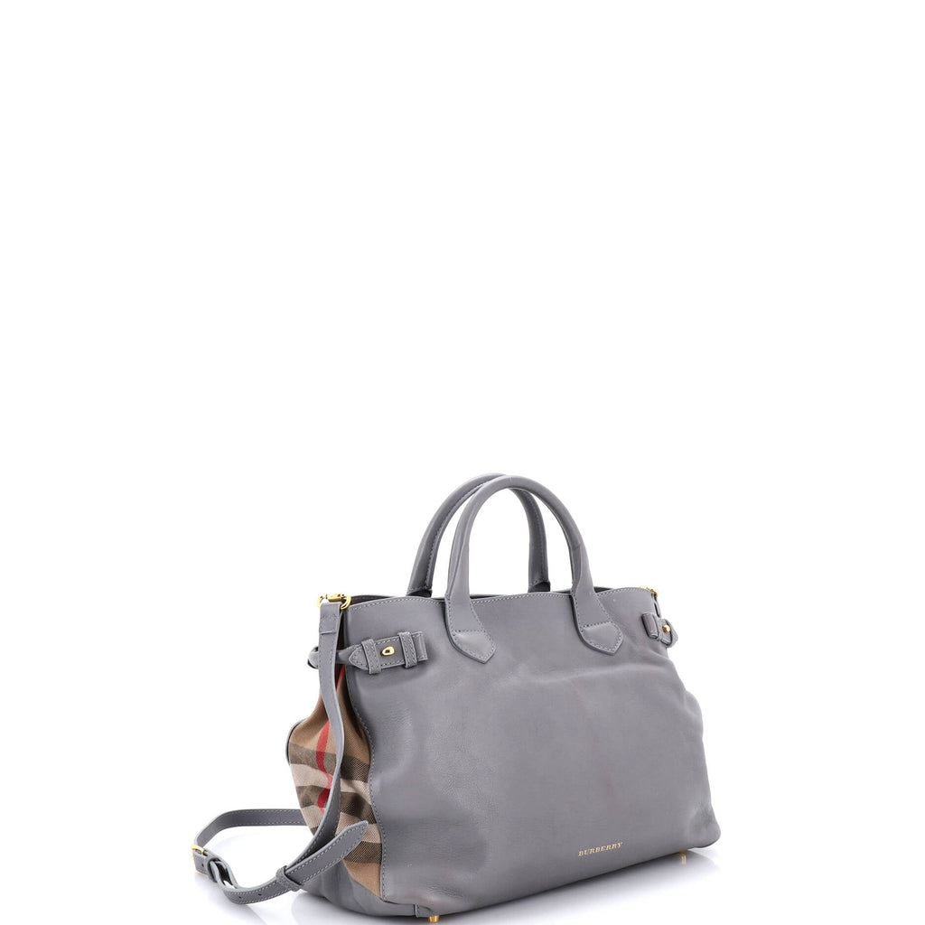 Banner Tote Leather and House Check Canvas Medium