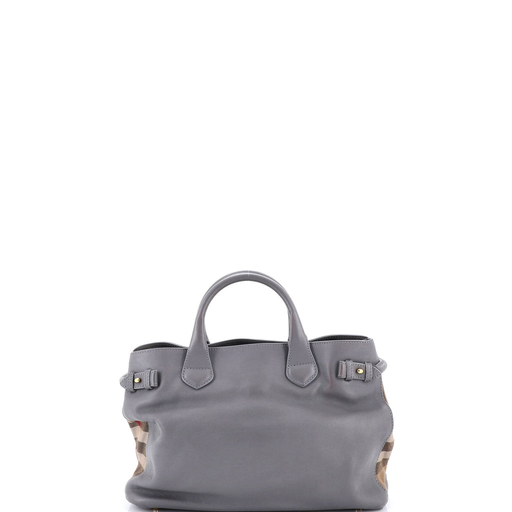 Banner Tote Leather and House Check Canvas Medium