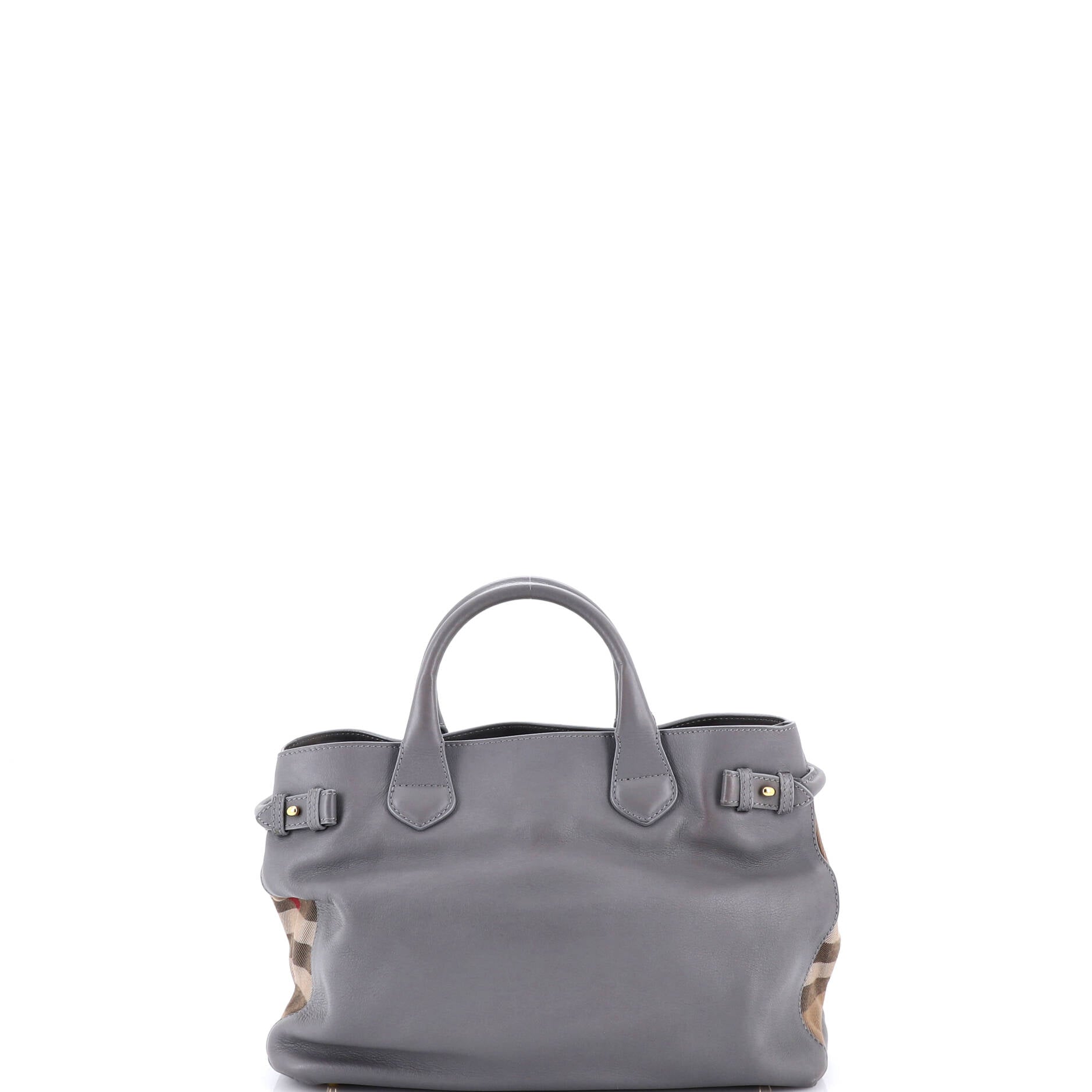 Banner Tote Leather and House Check Canvas Medium
