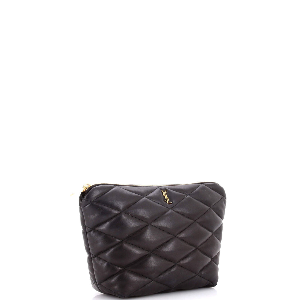 Sade Puffer Zip Cosmetic Pouch Quilted Leather