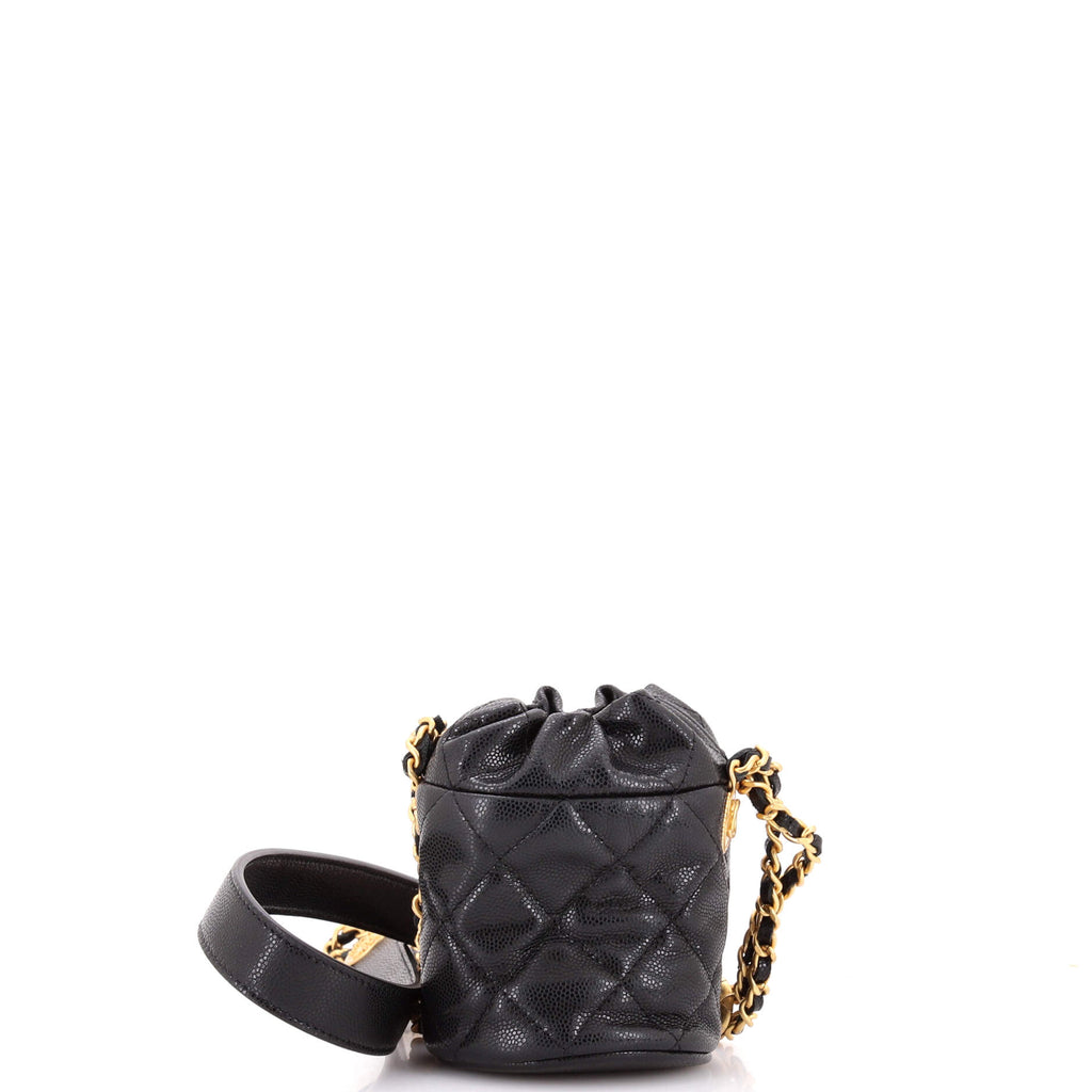 Twist Your Buttons Drawstring Bucket Bag Quilted Caviar Mini