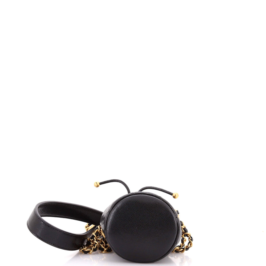 Twist Your Buttons Drawstring Bucket Bag Quilted Caviar Mini