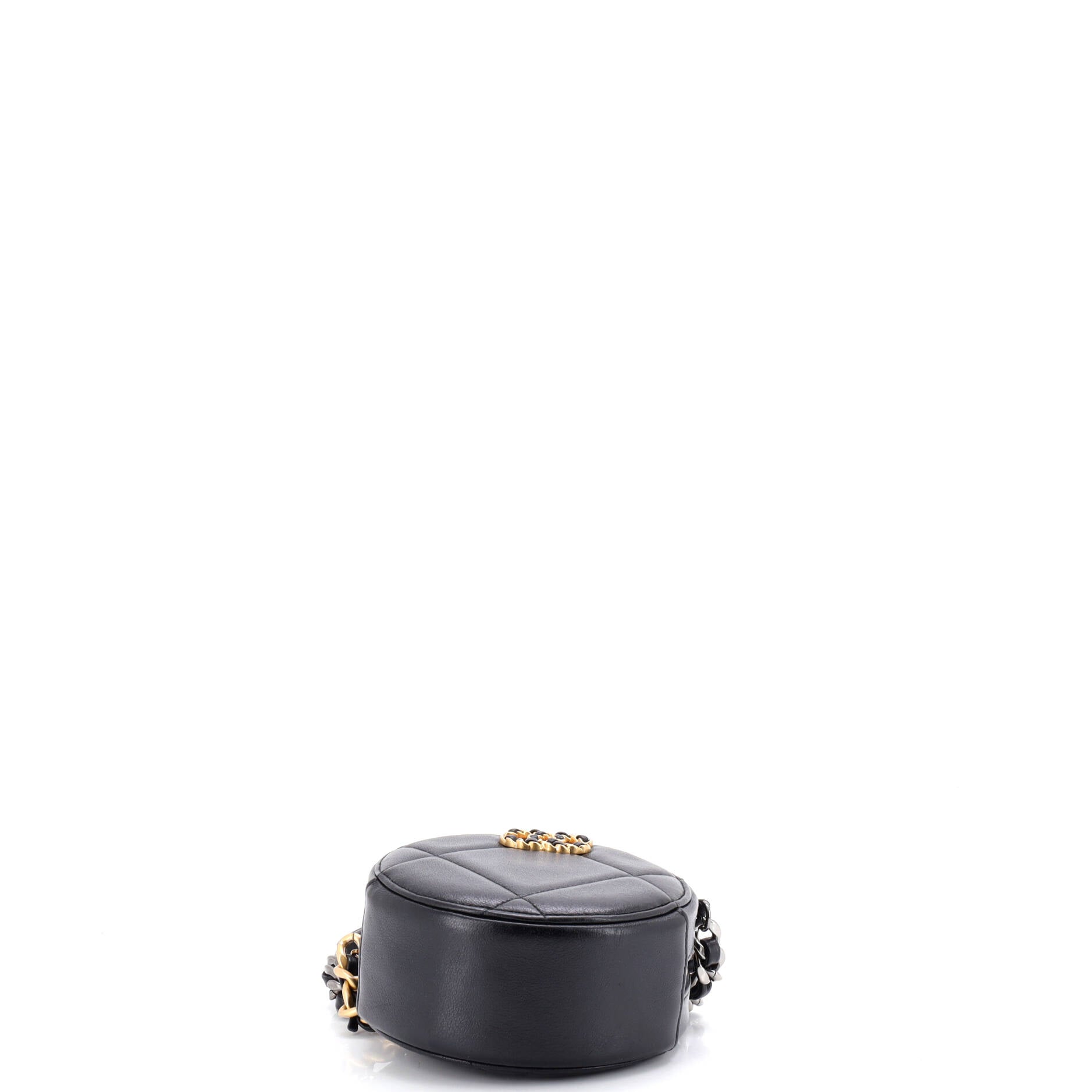 19 Round Clutch with Chain Quilted Leather