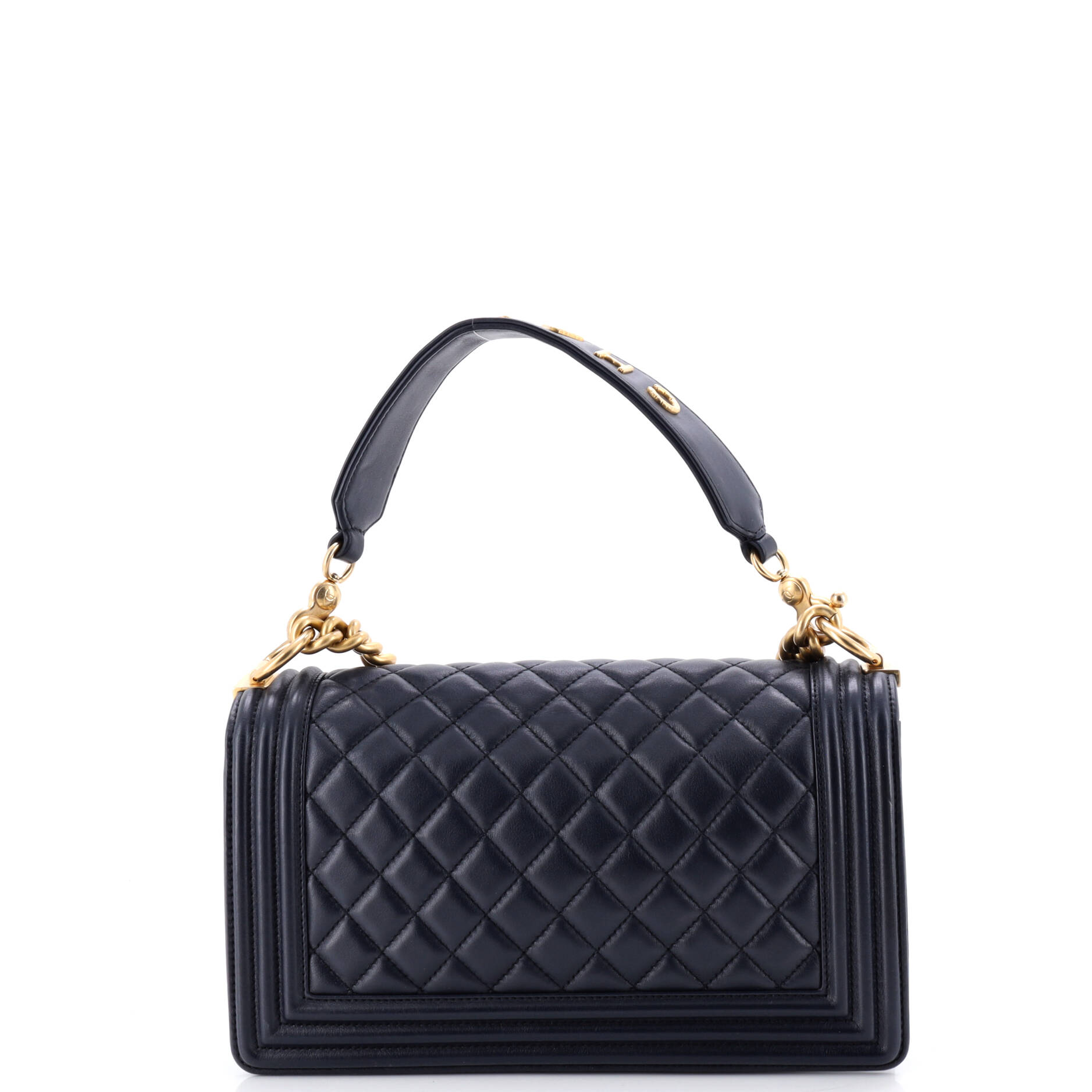 Logo Top Handle Boy Flap Bag Quilted Calfskin Old Medium
