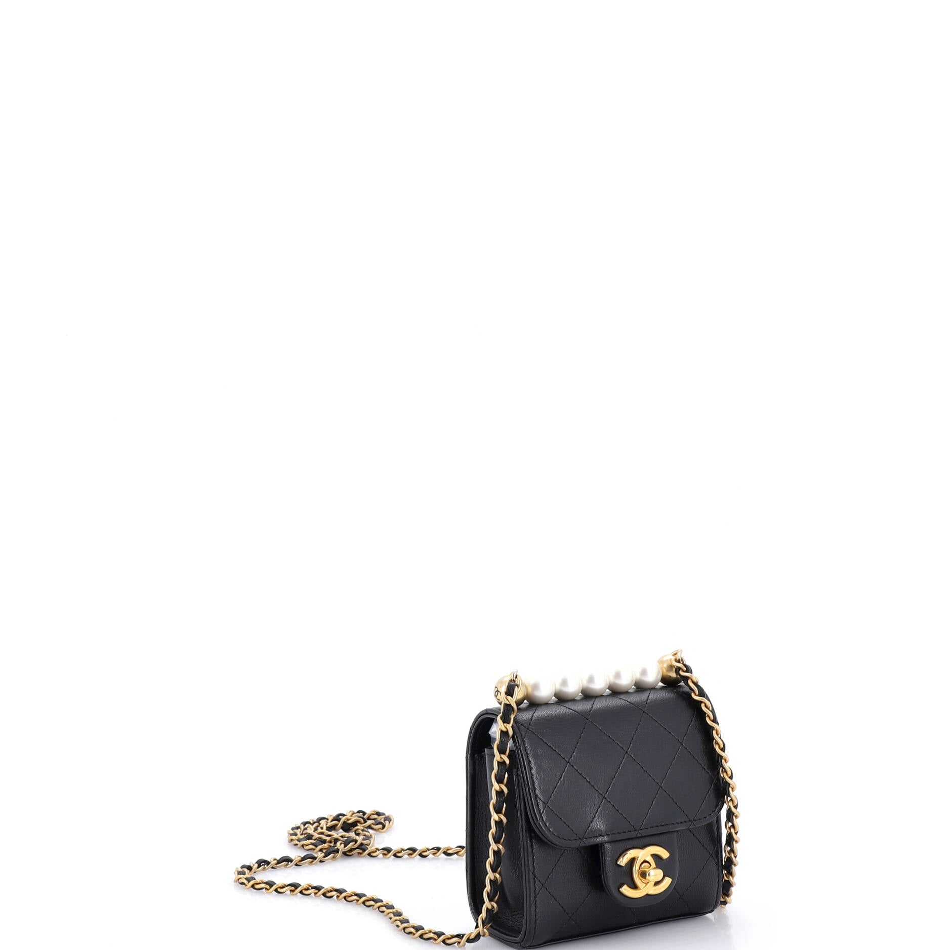 Chic Pearls Flap Clutch with Chain Quilted Goatskin Mini