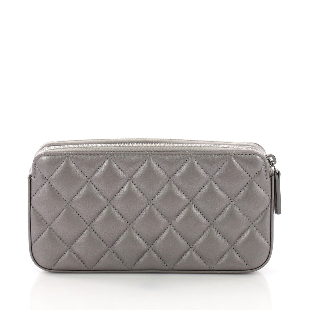 Double Zip Clutch with Pearl Chain Quilted Lambskin
