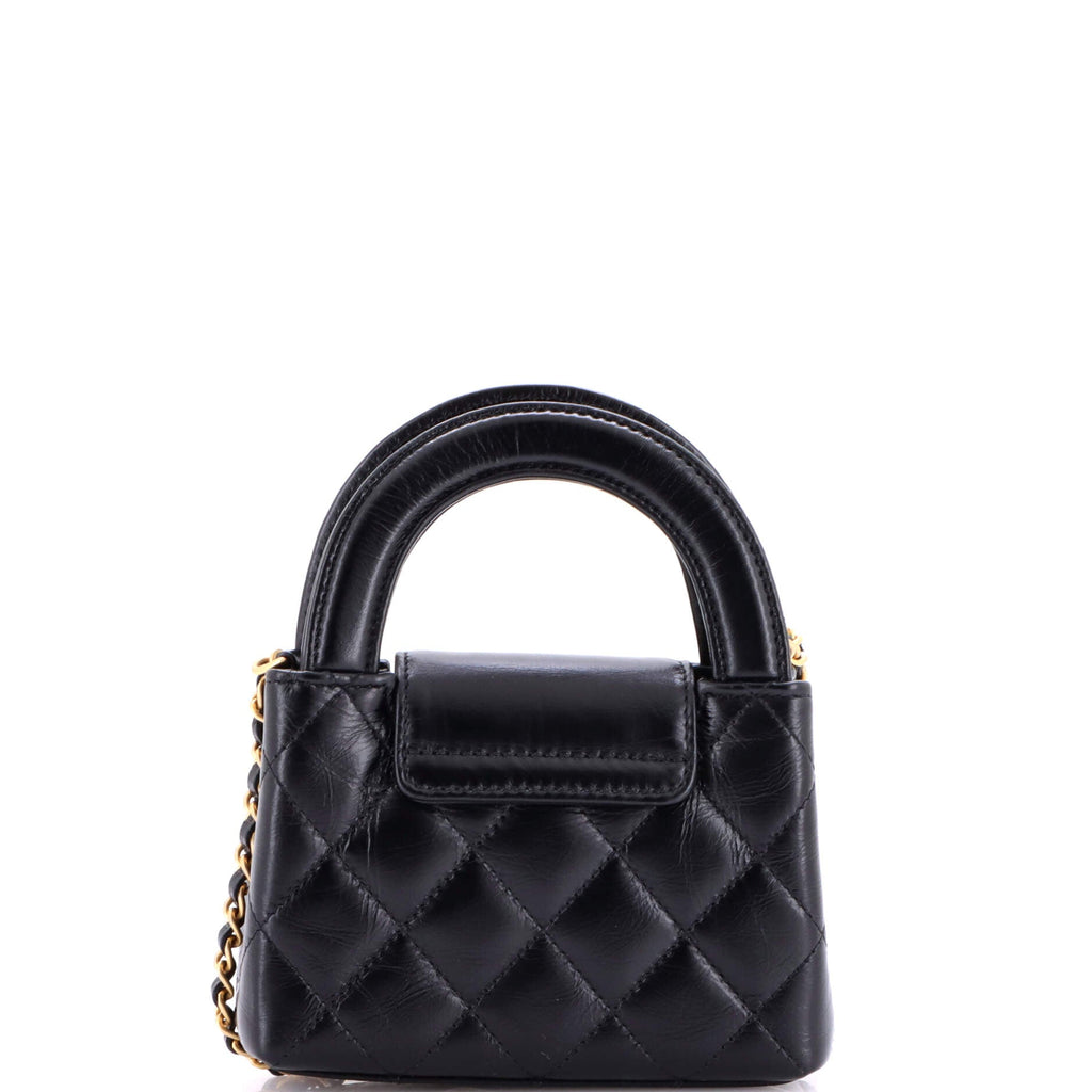 Kelly Top Handle Shopping Bag Quilted Shiny Aged Calfskin Nano