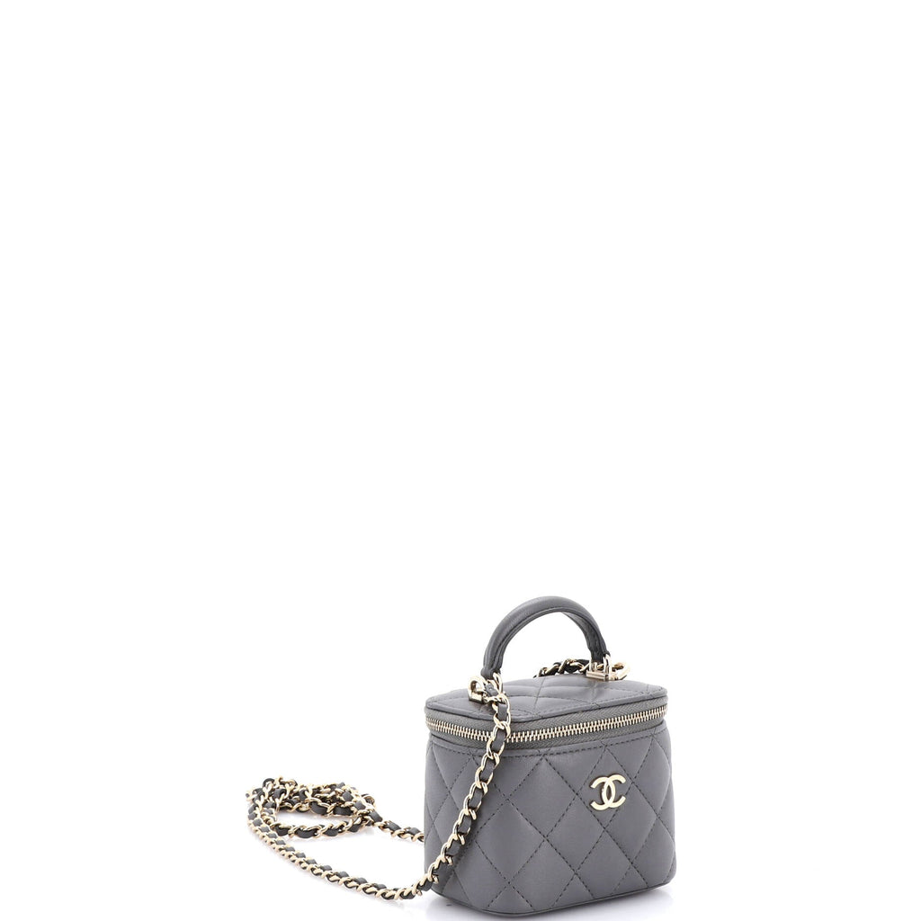 Classic Top Handle Vanity Case with Chain Quilted Lambskin Mini