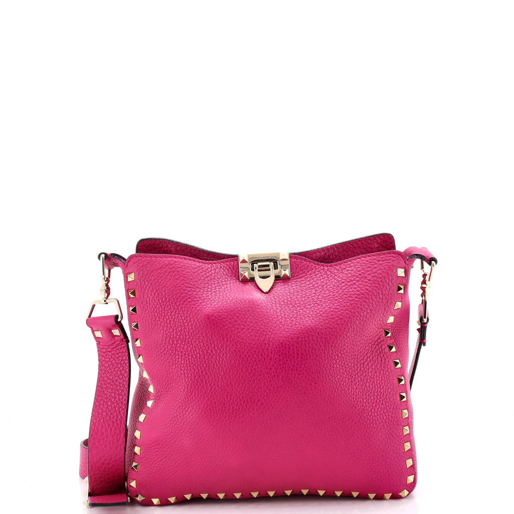 Rockstud Flip Lock Messenger Bag Leather Small