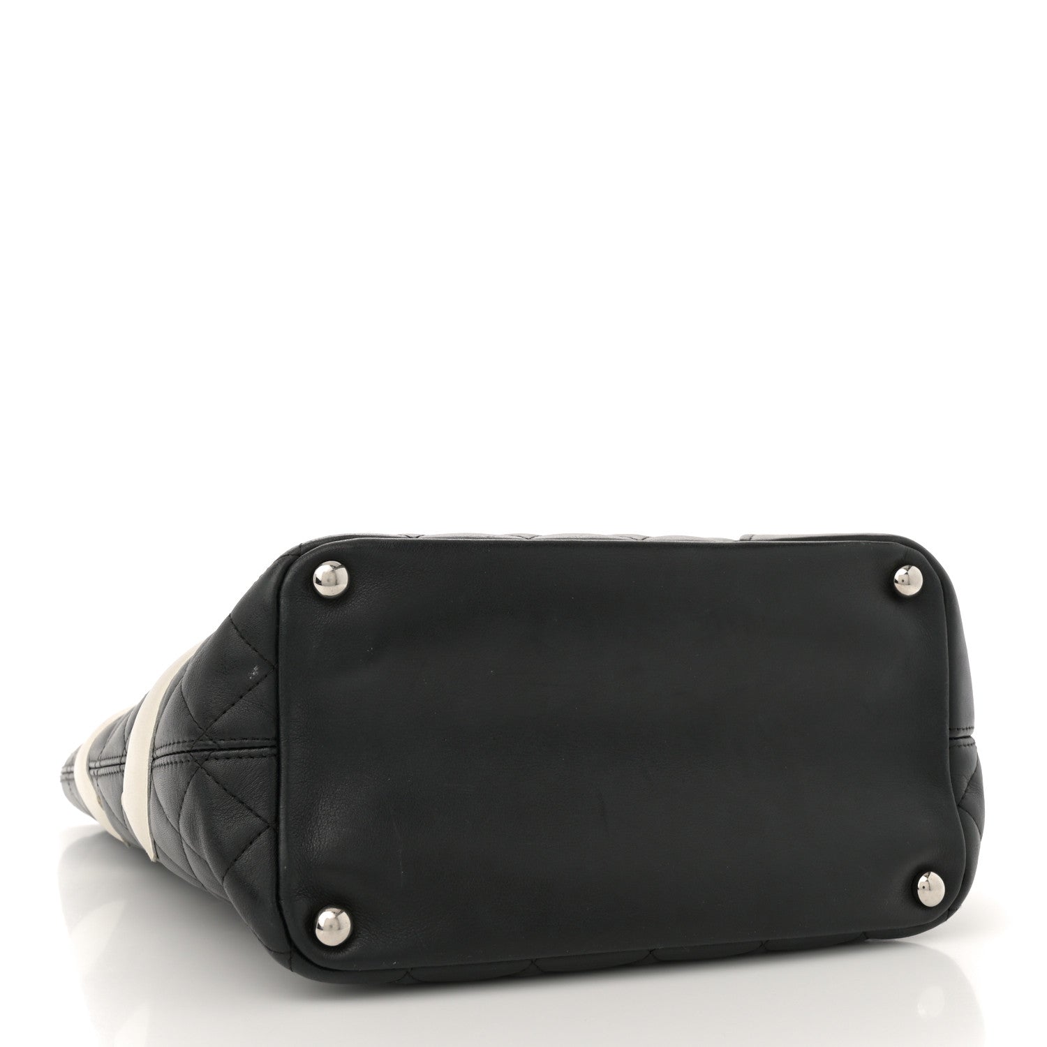 Calfskin Quilted Medium Cambon Tote Black White