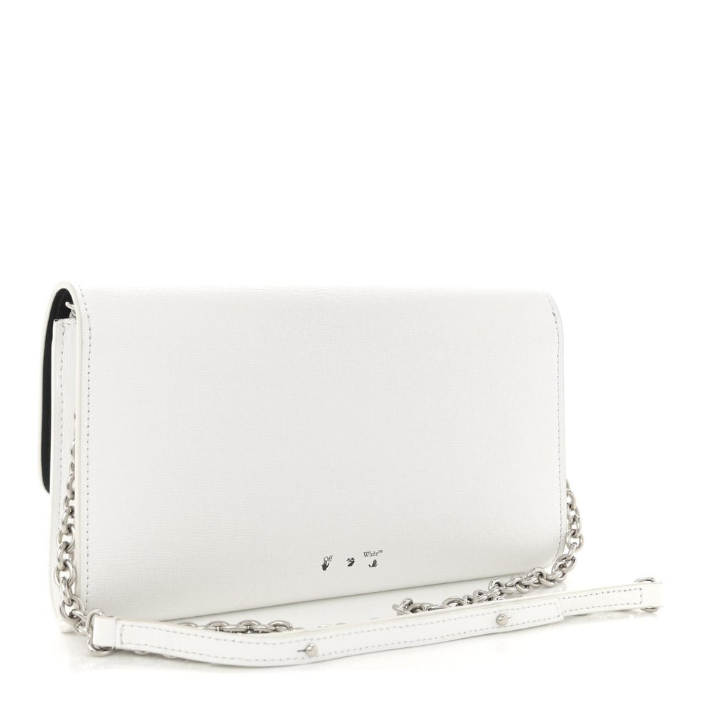Saffiano Striped Diag Binder Clip Flap Wallet On Chain White Black