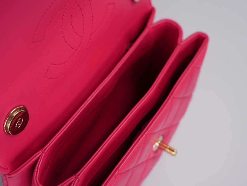 Chanel Small Trendy CC Bag in Hot Pink Lambskin Leather with Gold Hardware