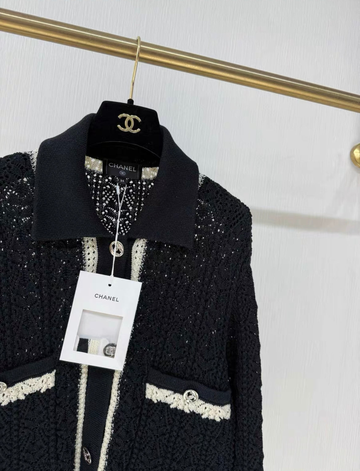 Chanel 24P black and white knitted igan size 34