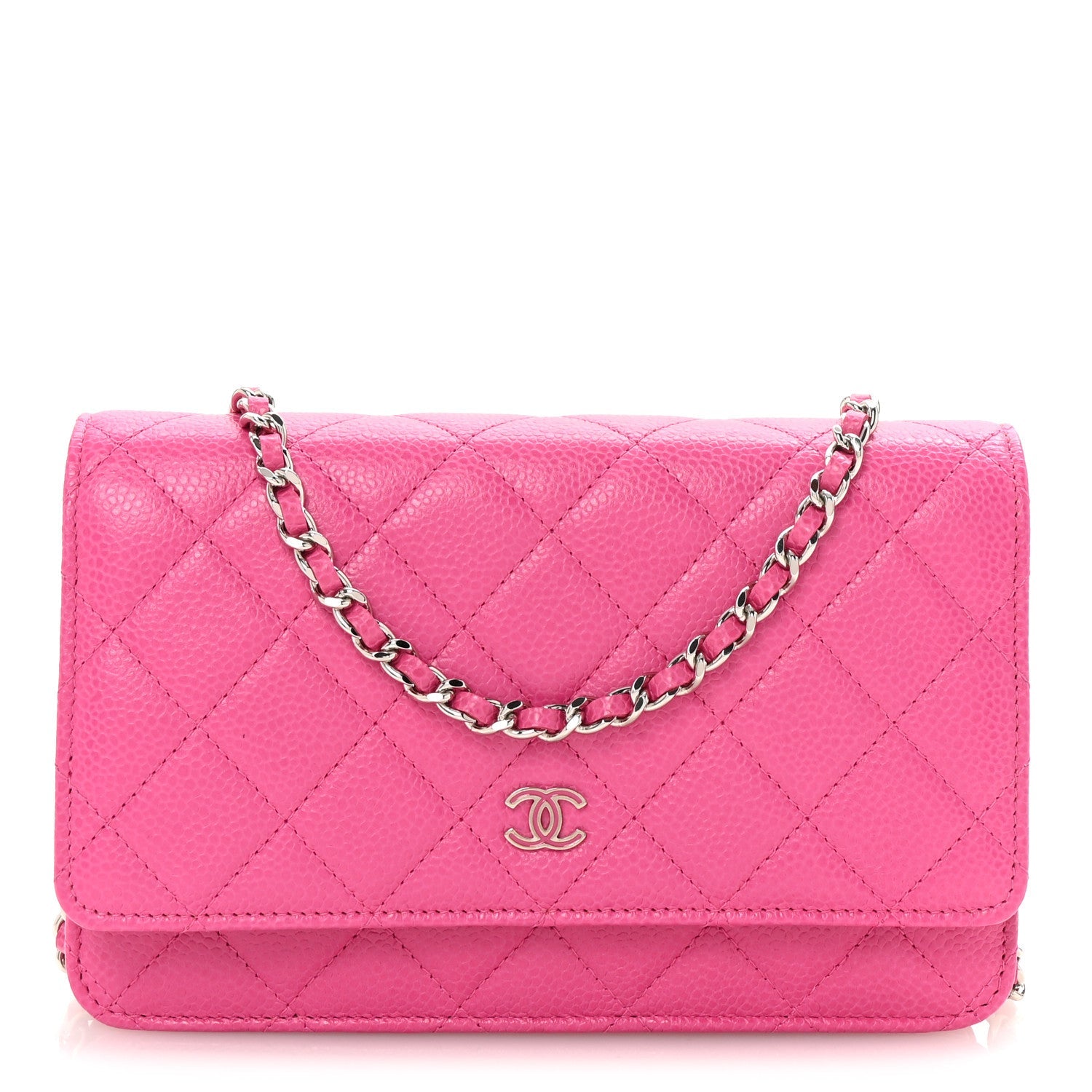Caviar Quilted Wallet on Chain WOC Pink
