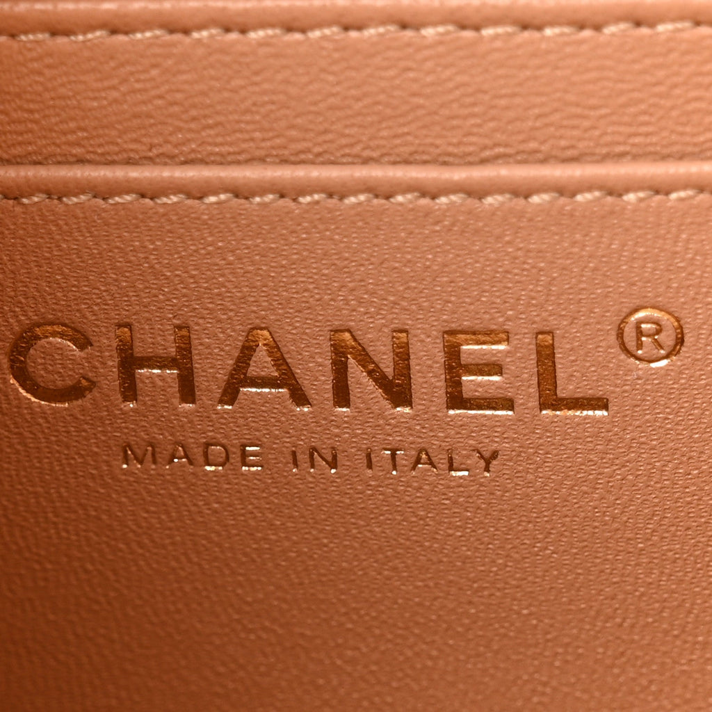 Lambskin Quilted Mini Square Flap Brown