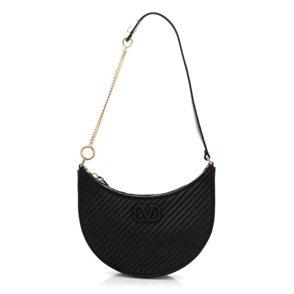 Lambskin Mini Vlogo Hobo Bag Black