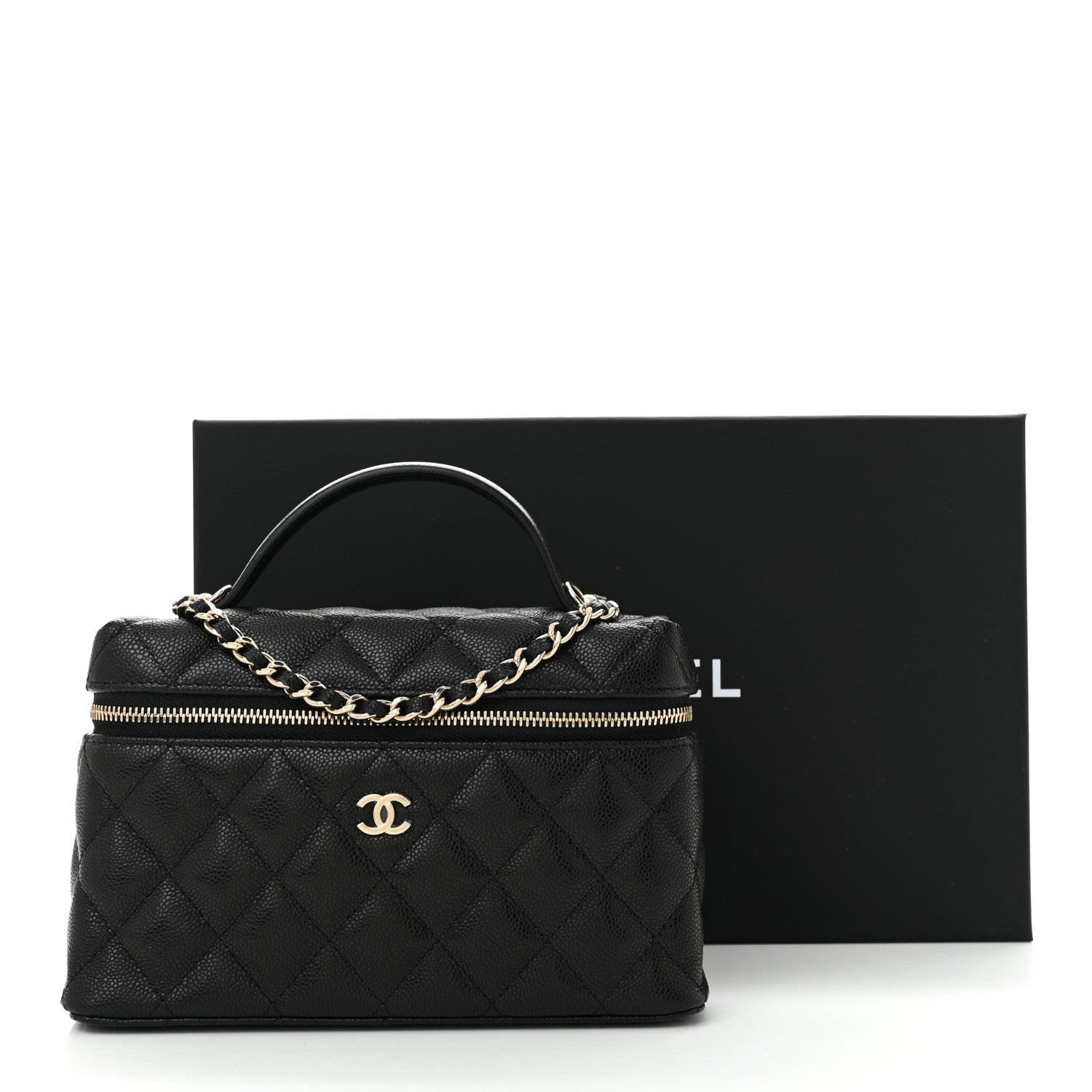 Caviar Quilted Top Handle Slim Vanity With Chain Black